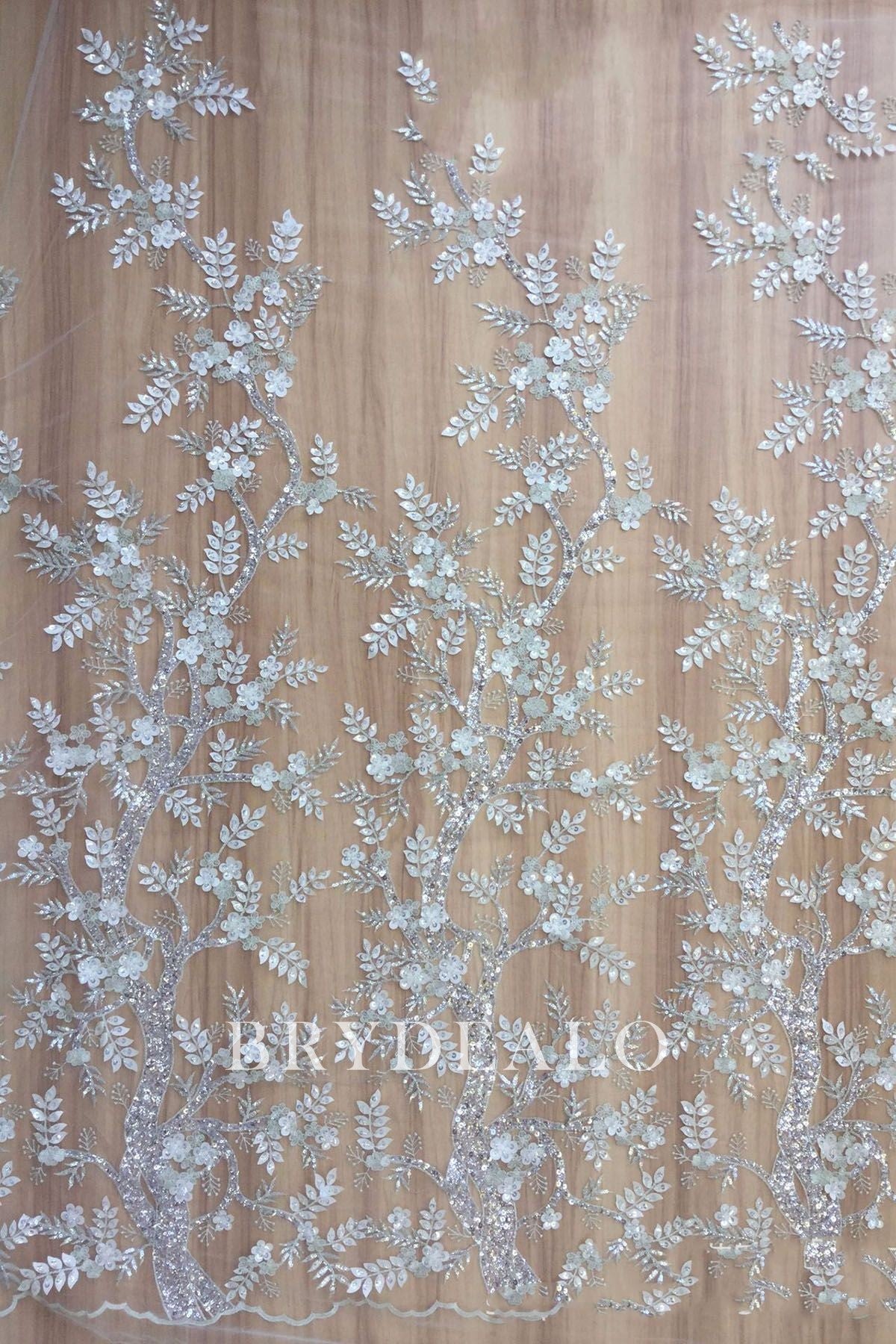Sparkly Laser Branch Embroidered Lace Fabric for Wholesale