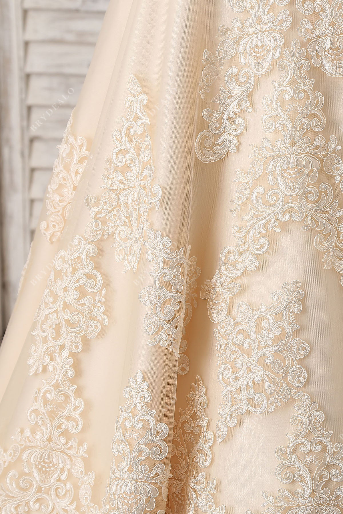 champagne lace modest wedding dress