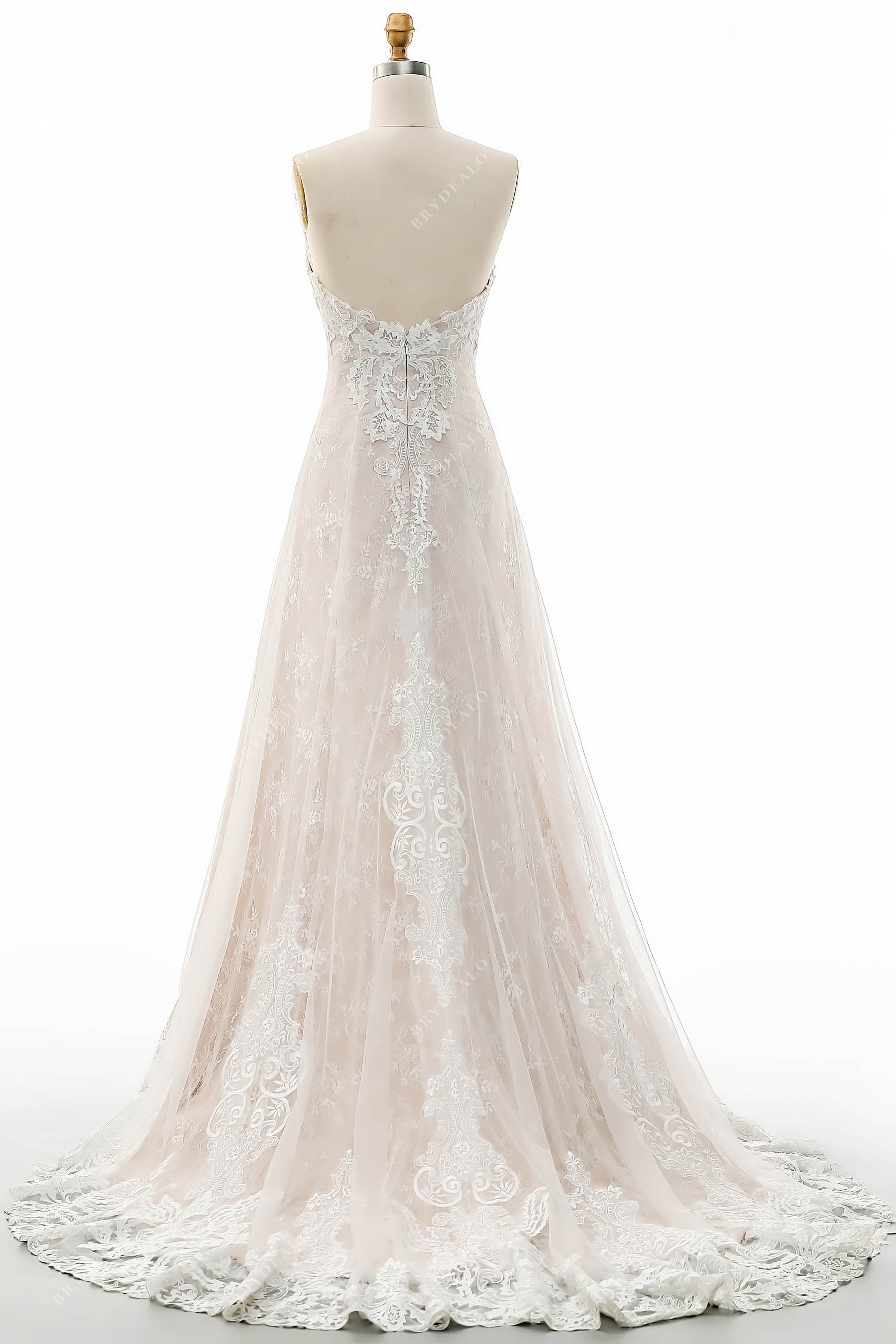 vintage court train strapless lace tulle bridal dress