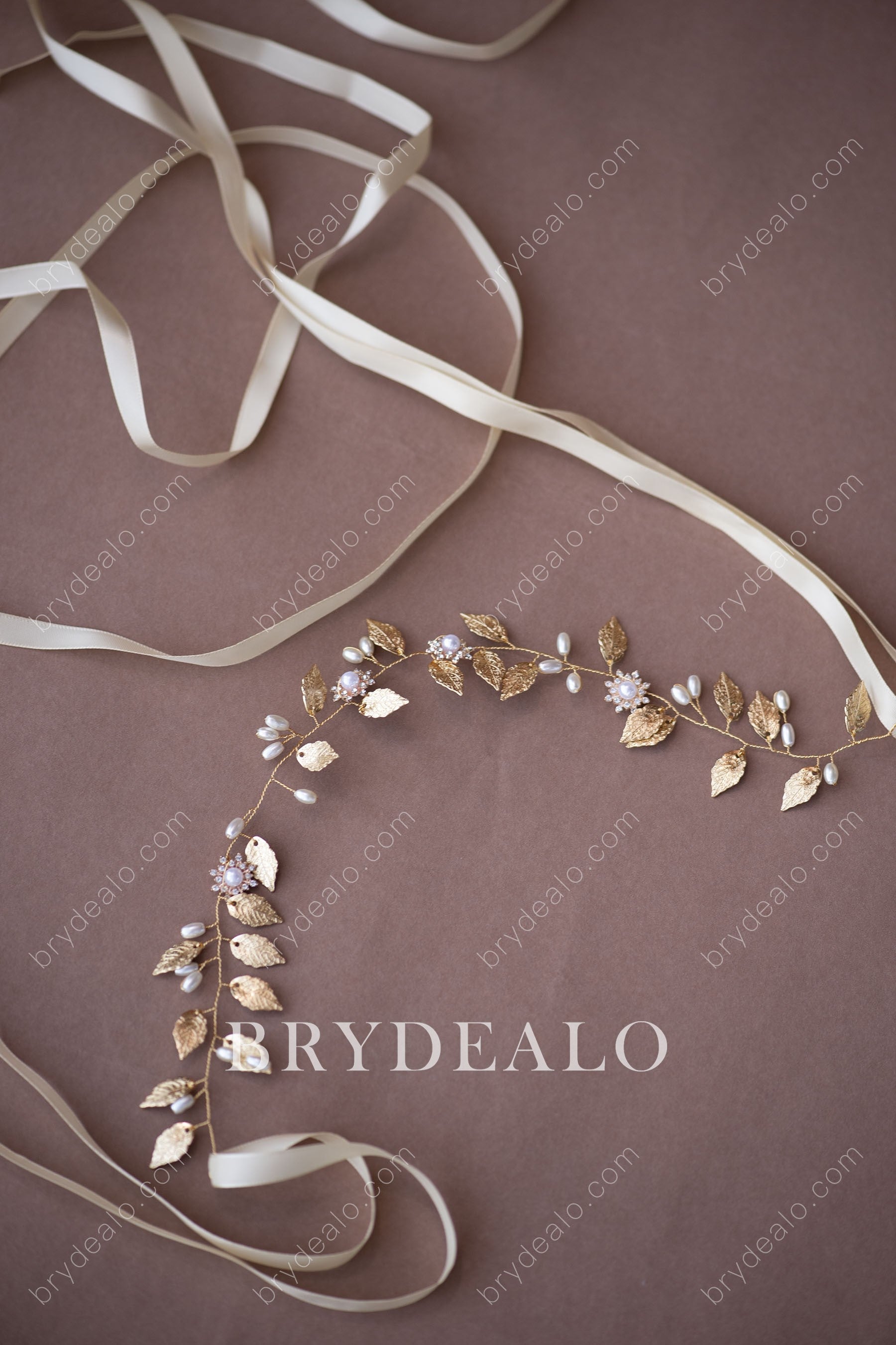 Delicate Alloy Gold Leaf Pearl Bridal Sash online