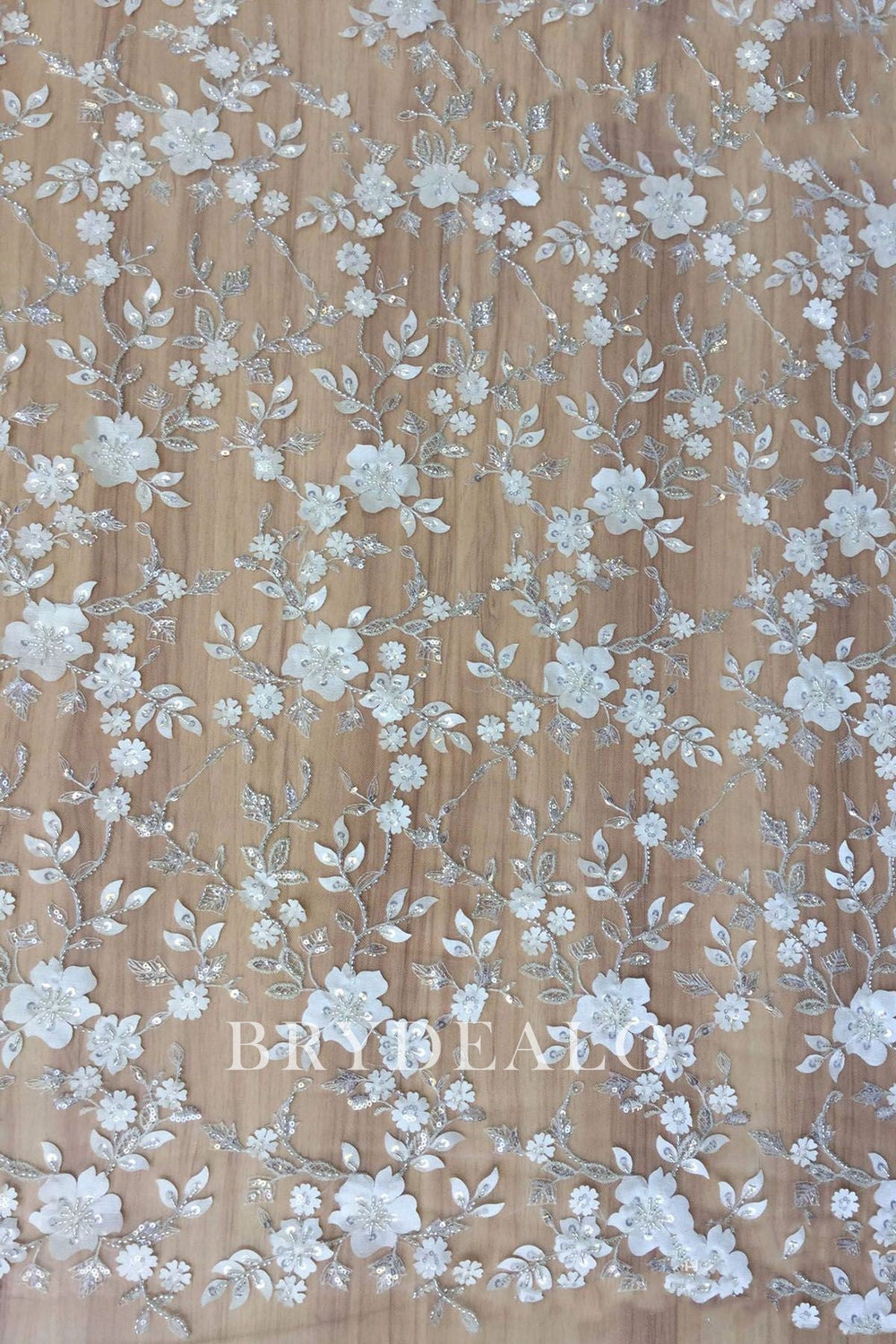 Beautiful Designer Beaded Flower Embroidered Lace Fabric