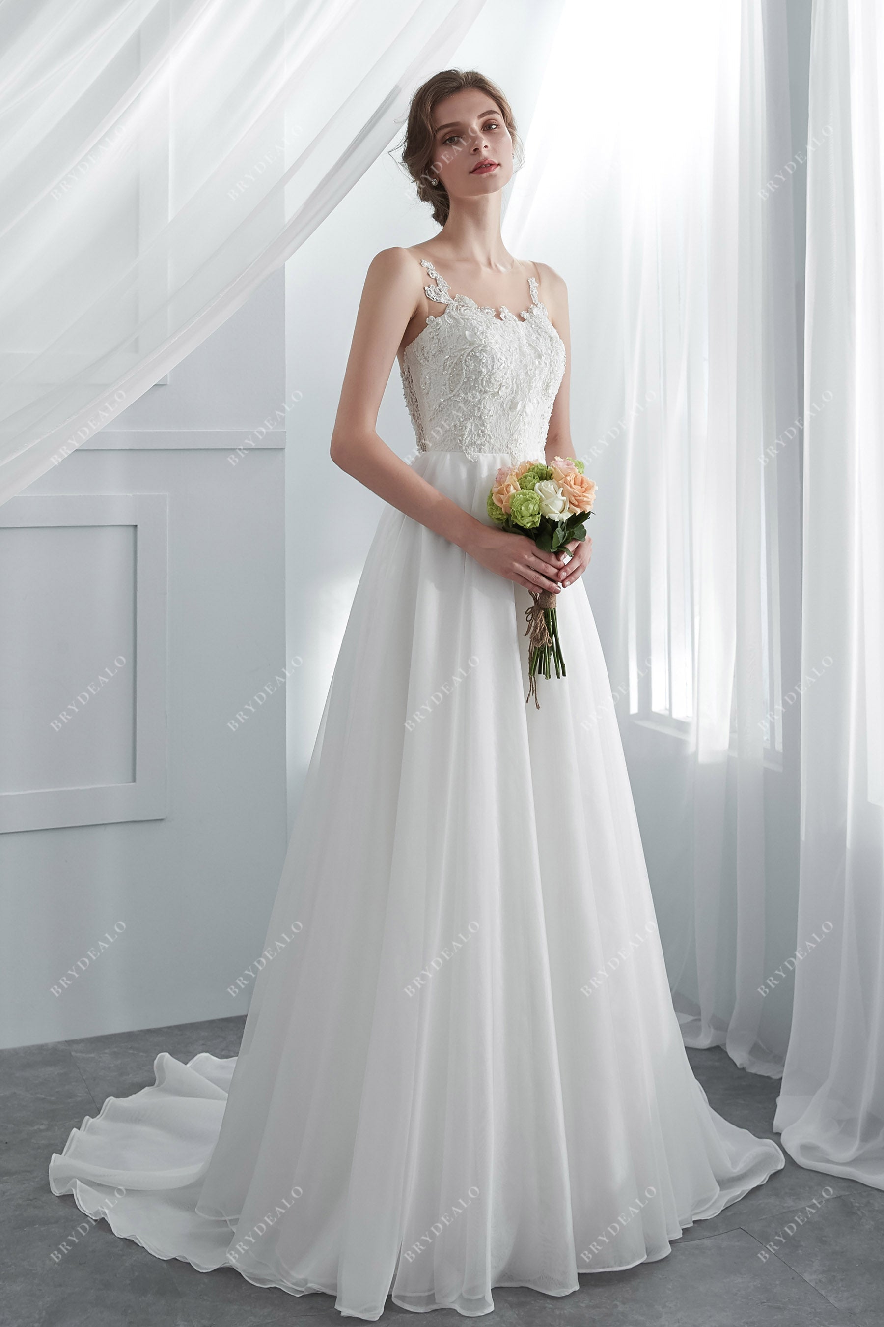 Designer Beaded Floral Lace Organza Bridal Gown