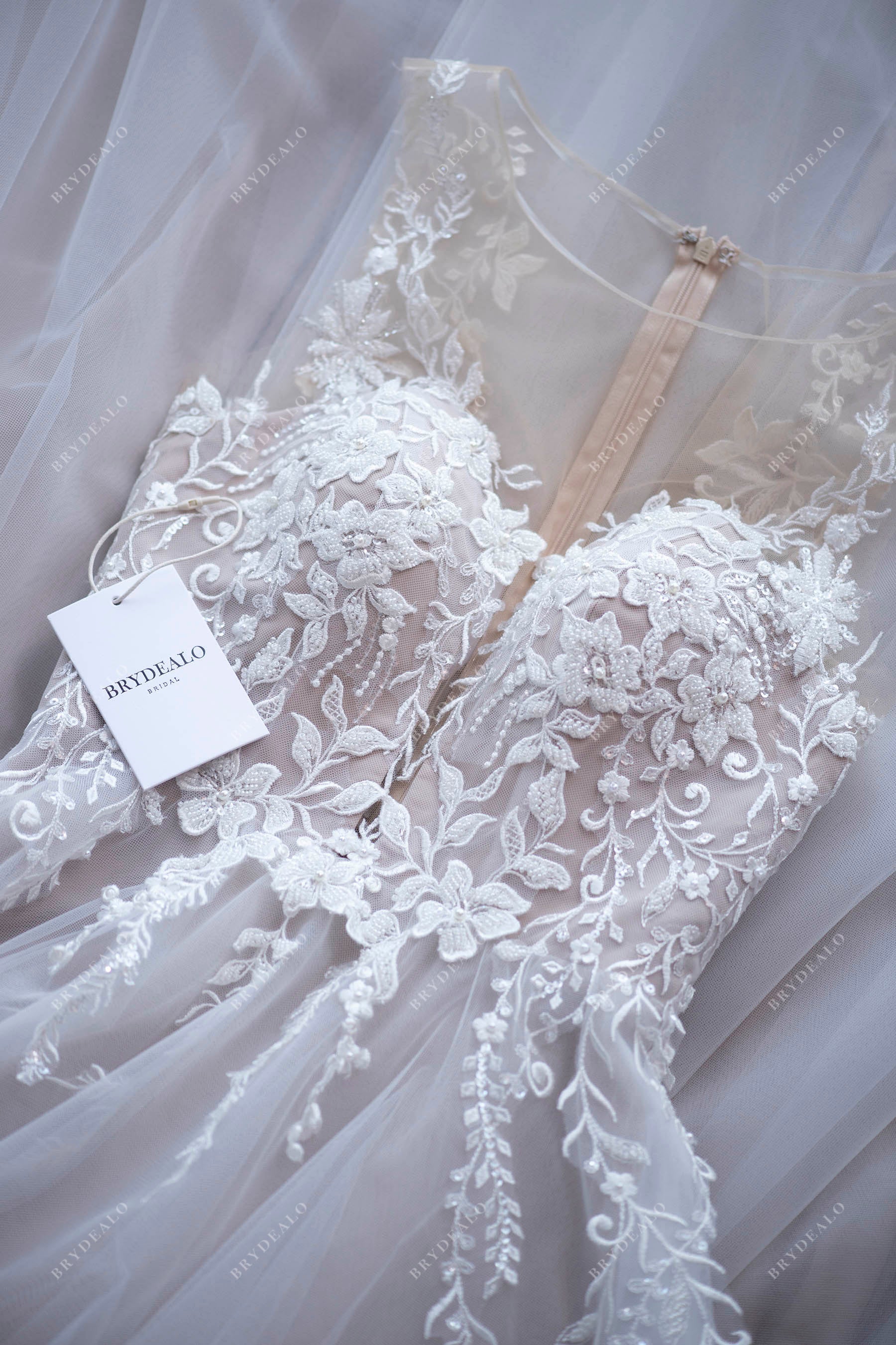 Designer Beaded Lace Illusion Neck Bridal Dress
