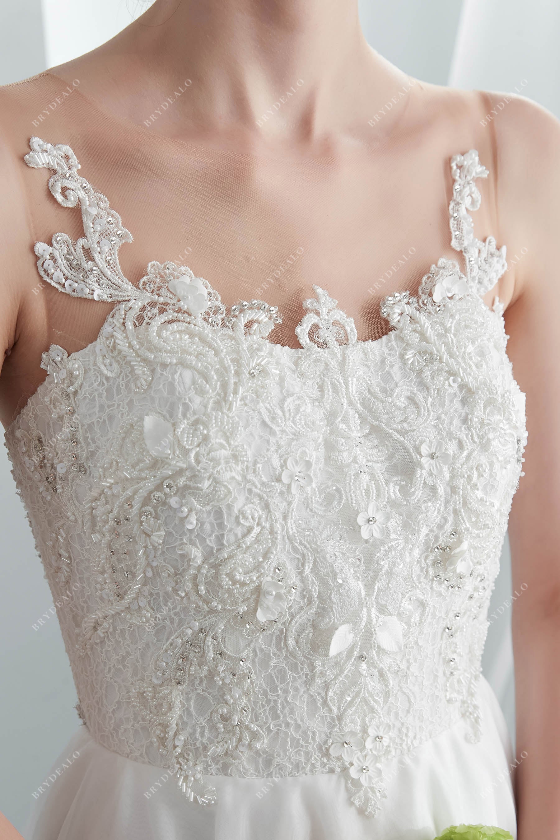 Designer Beaded Floral Lace Beach Bridal Dress