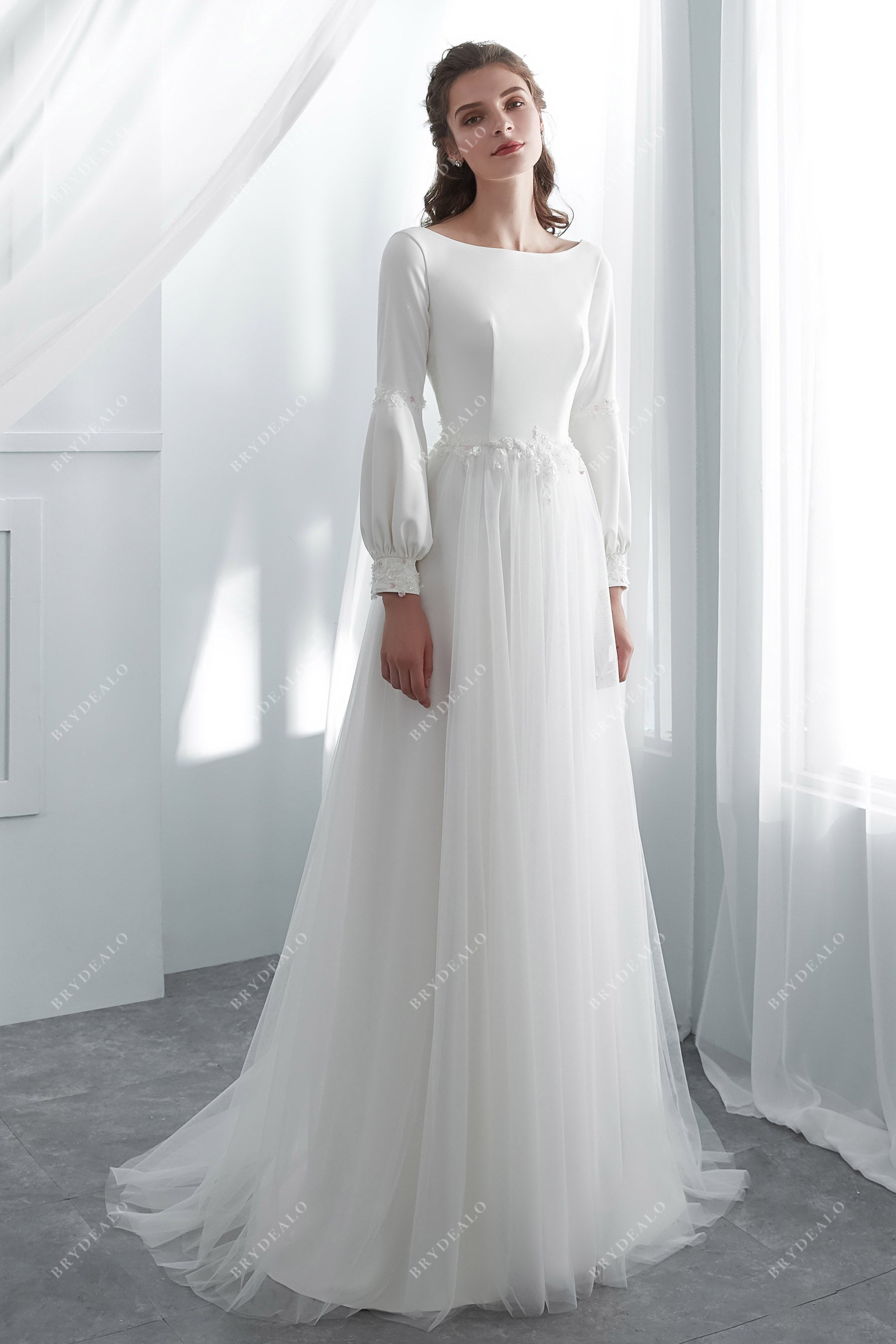 Boho Bubble Sleeves A-line Simple Wedding Dress