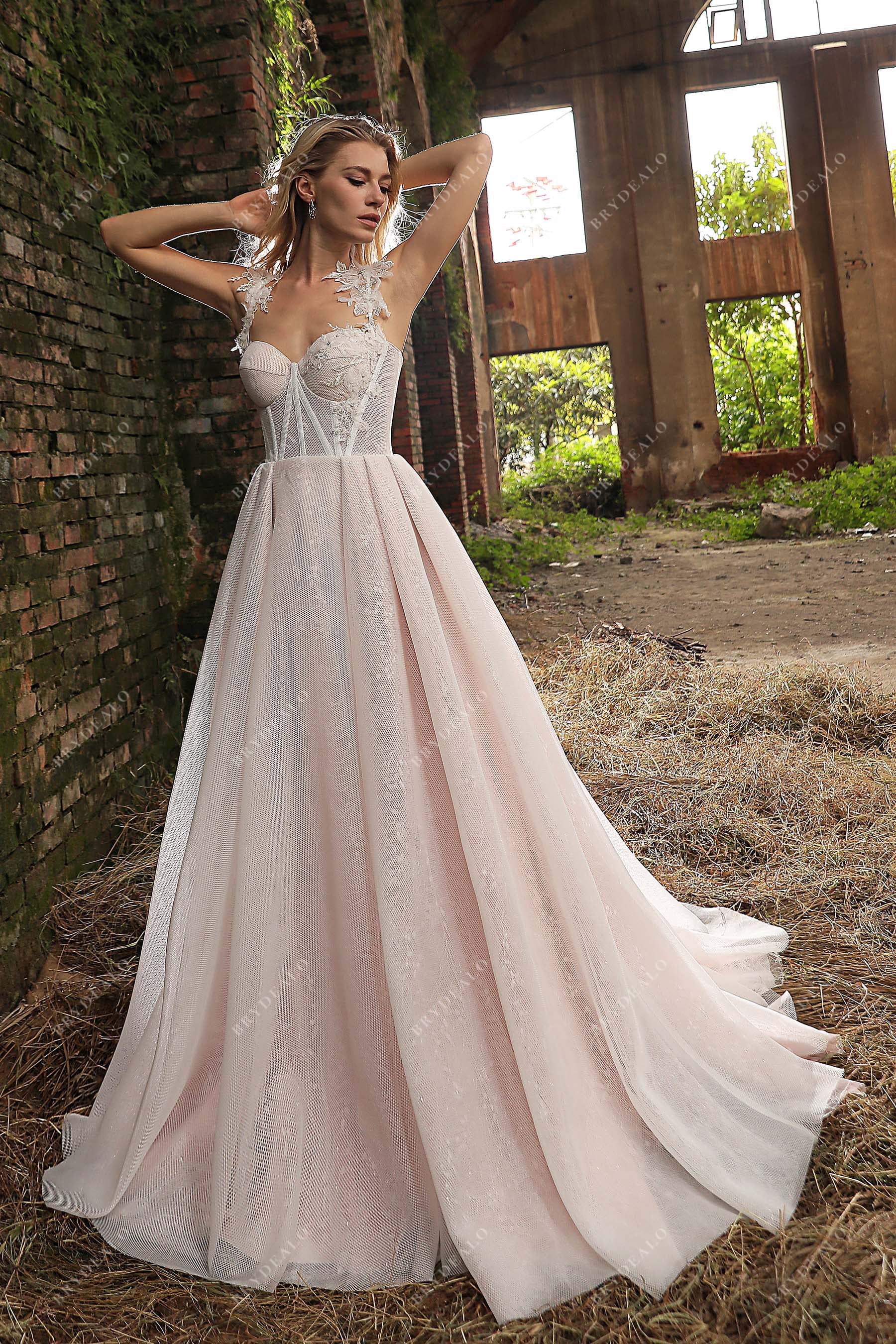 Designer Sweetheart Neck Pinkish Corset A-line Bridal Gown