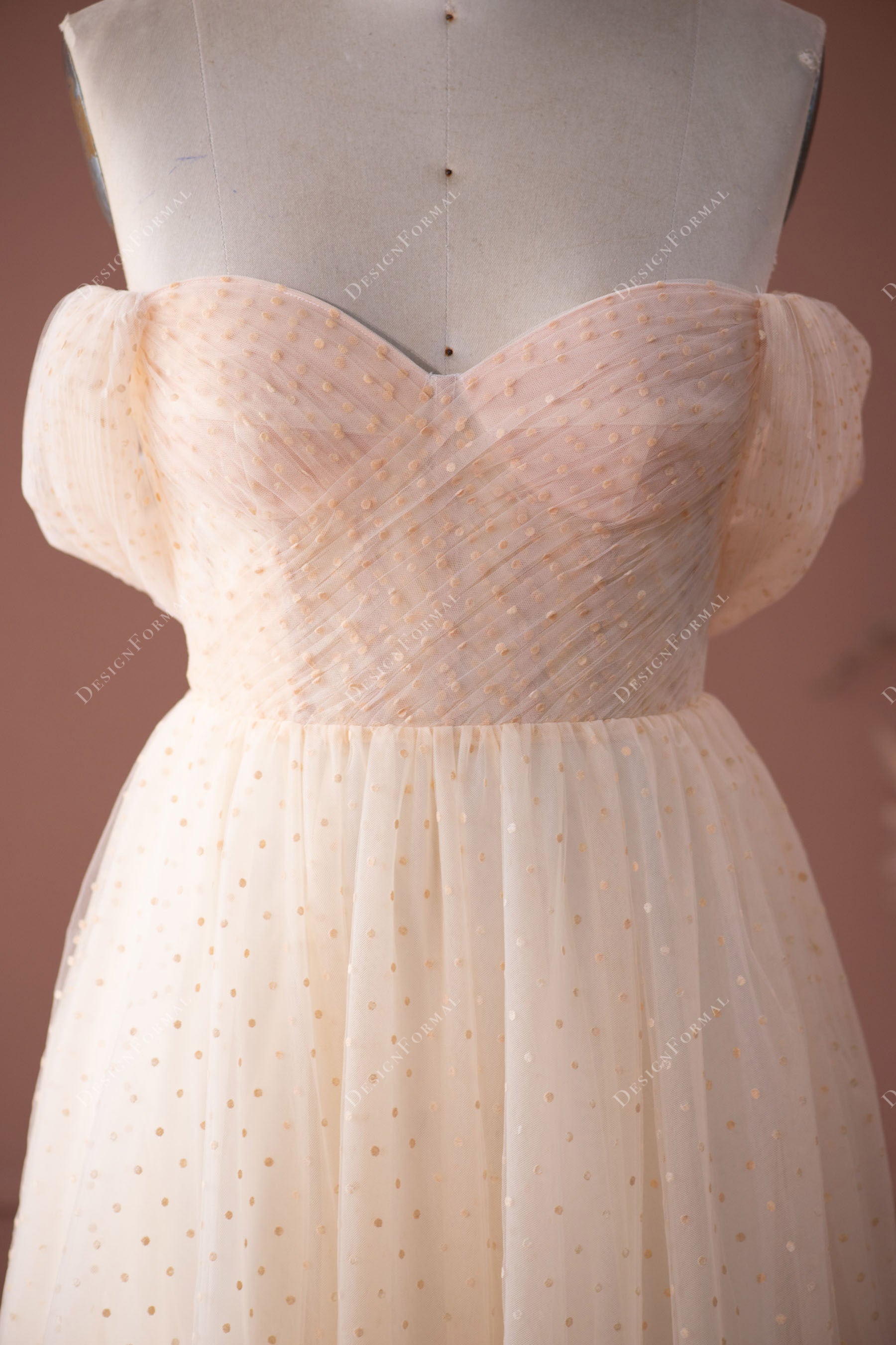 dot lace tea length formal dress