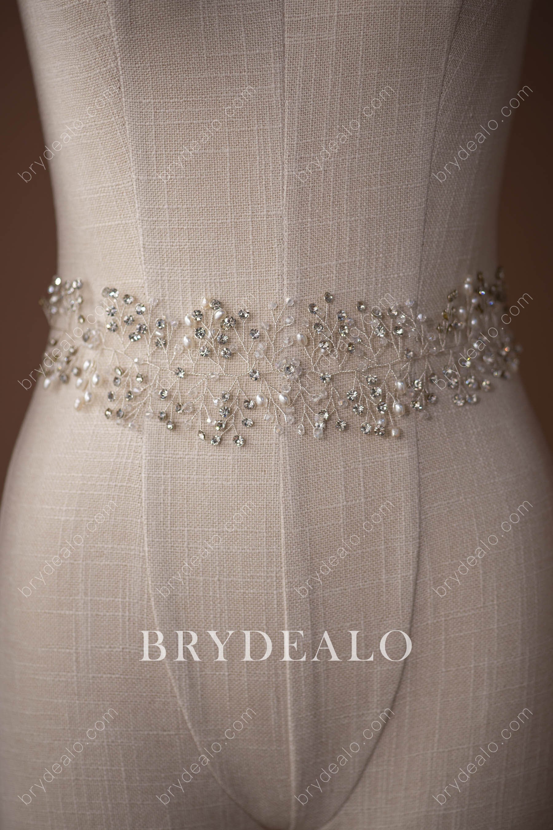 Beautiful Pearls Rhinestones Elaborated Bridal Sash Belt