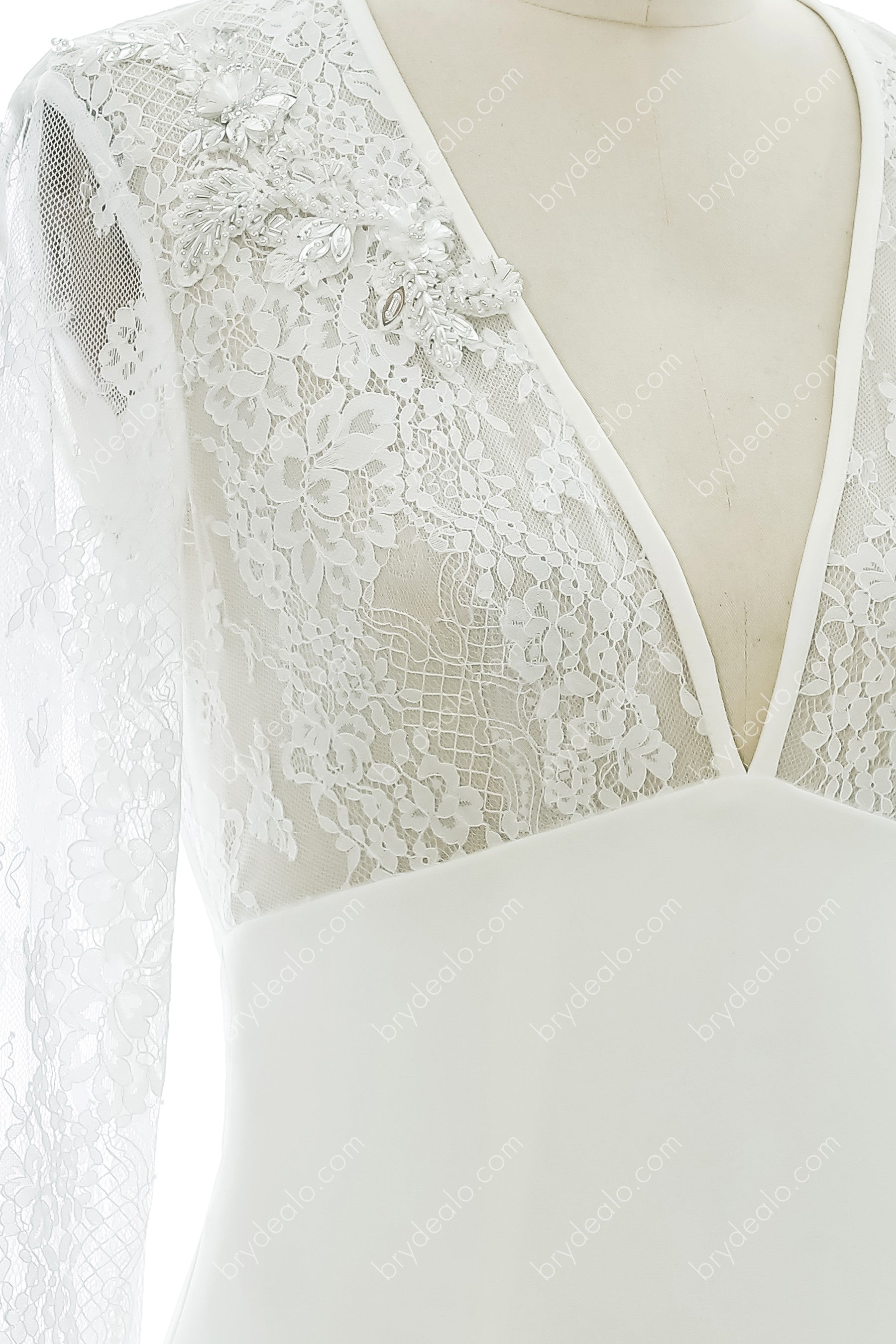 empire waist lace V-neck elegant bridal gown