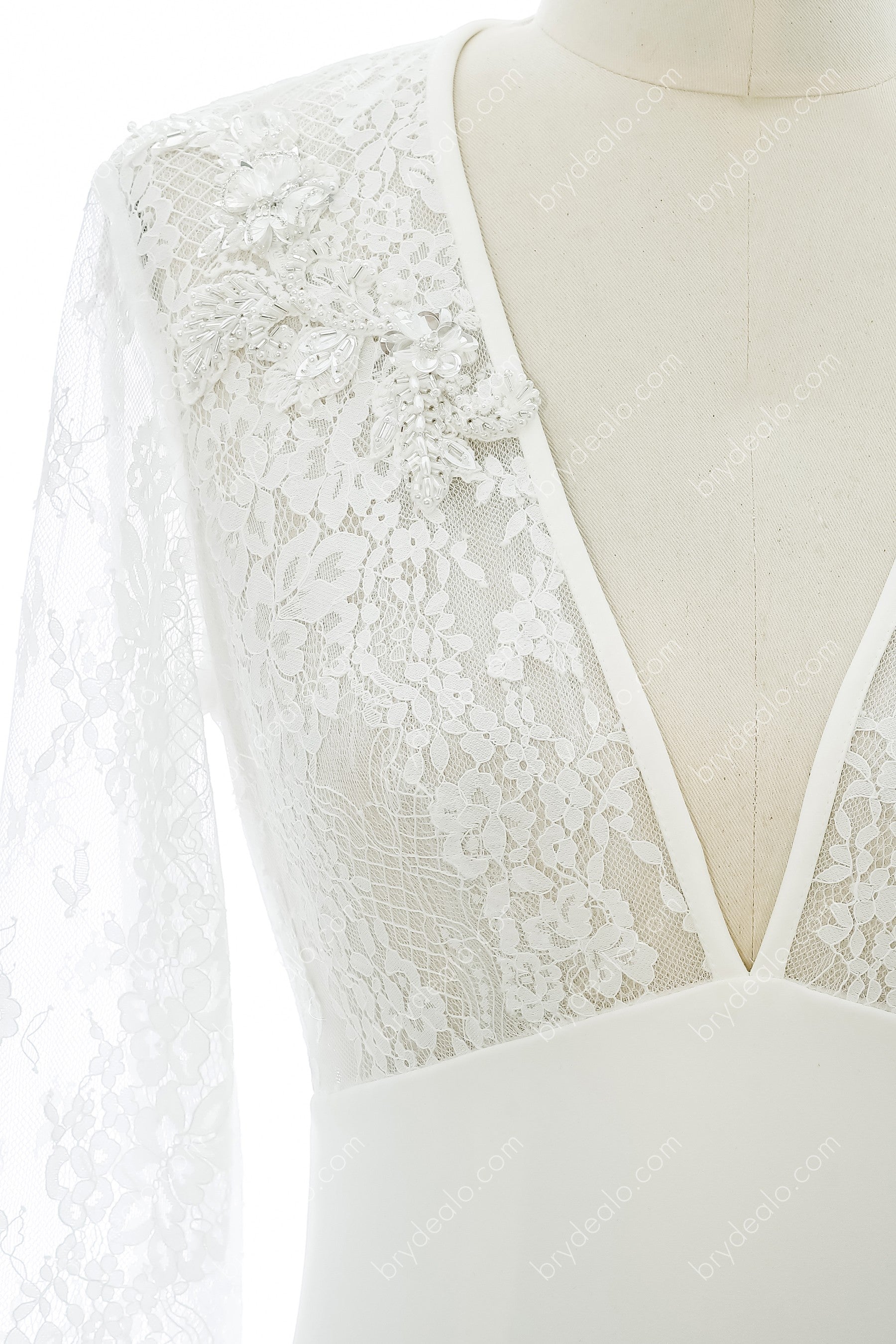 elegant lace sheer sleeves bridal dress