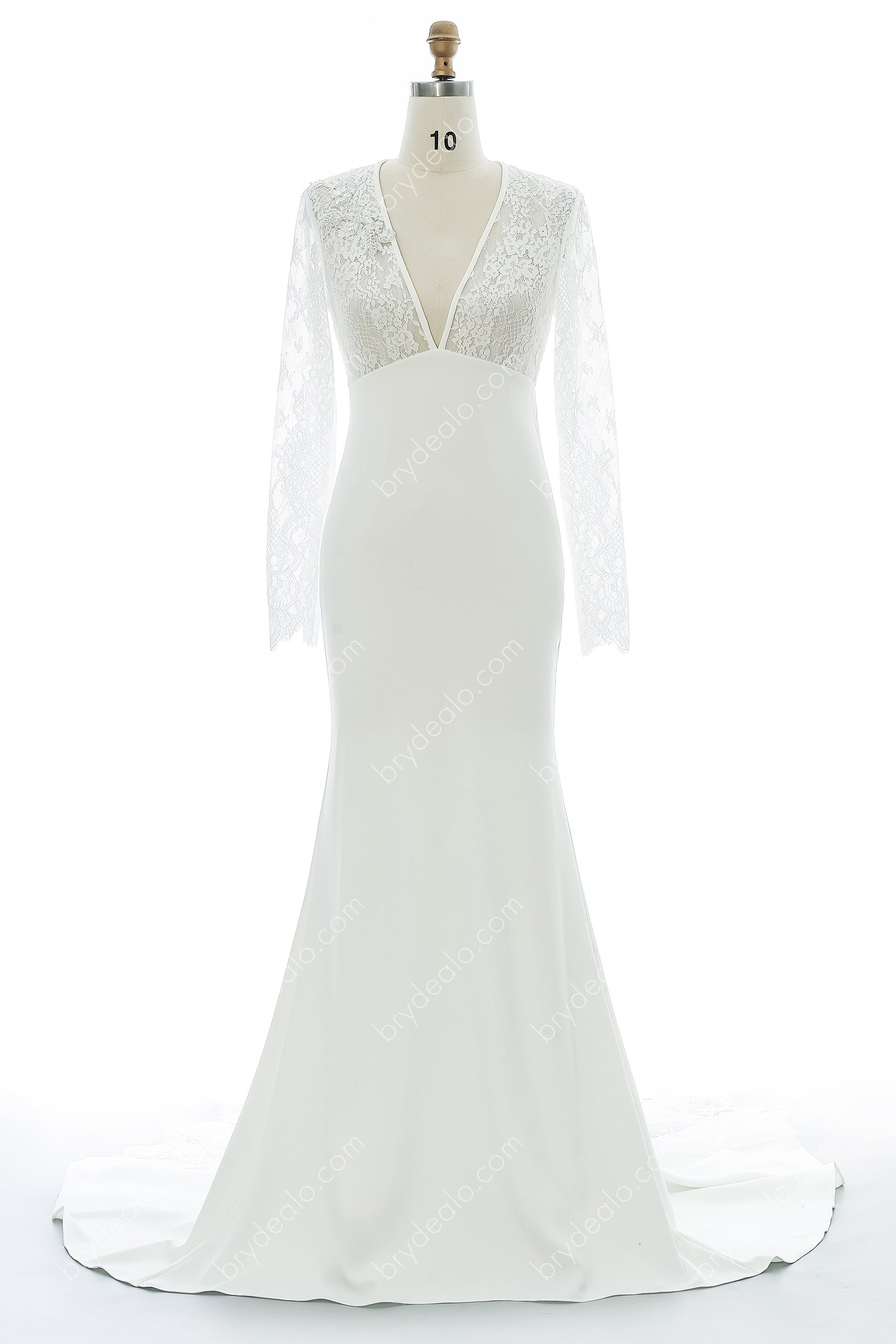 V-neck Empire Lace Elegant Crepe Mermaid Wedding Dress