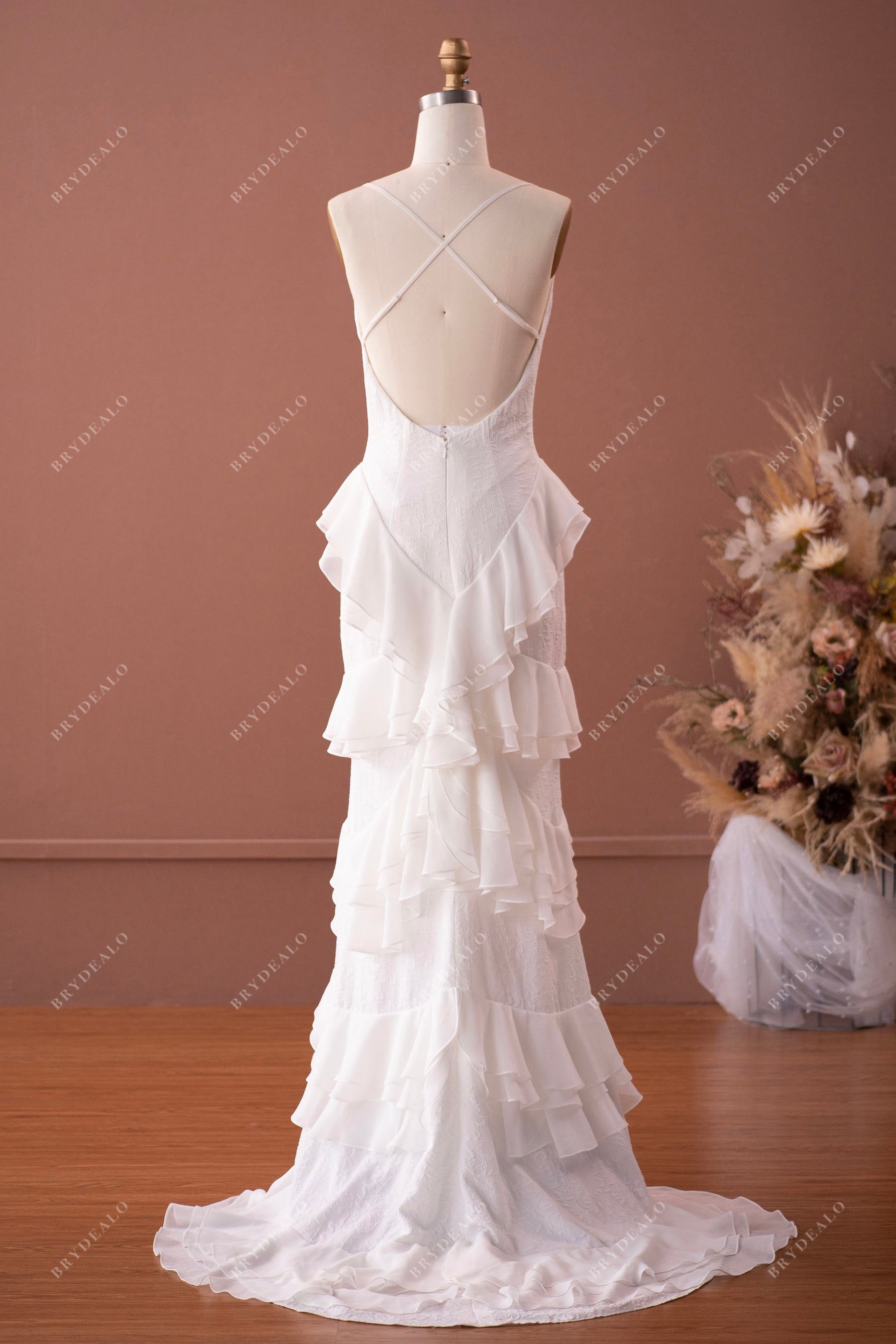 Low Back Chiffon Sheath Wedding Dresses