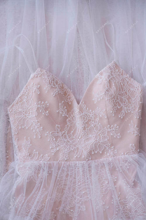 Romantic pink nude beach A-line wedding dress
