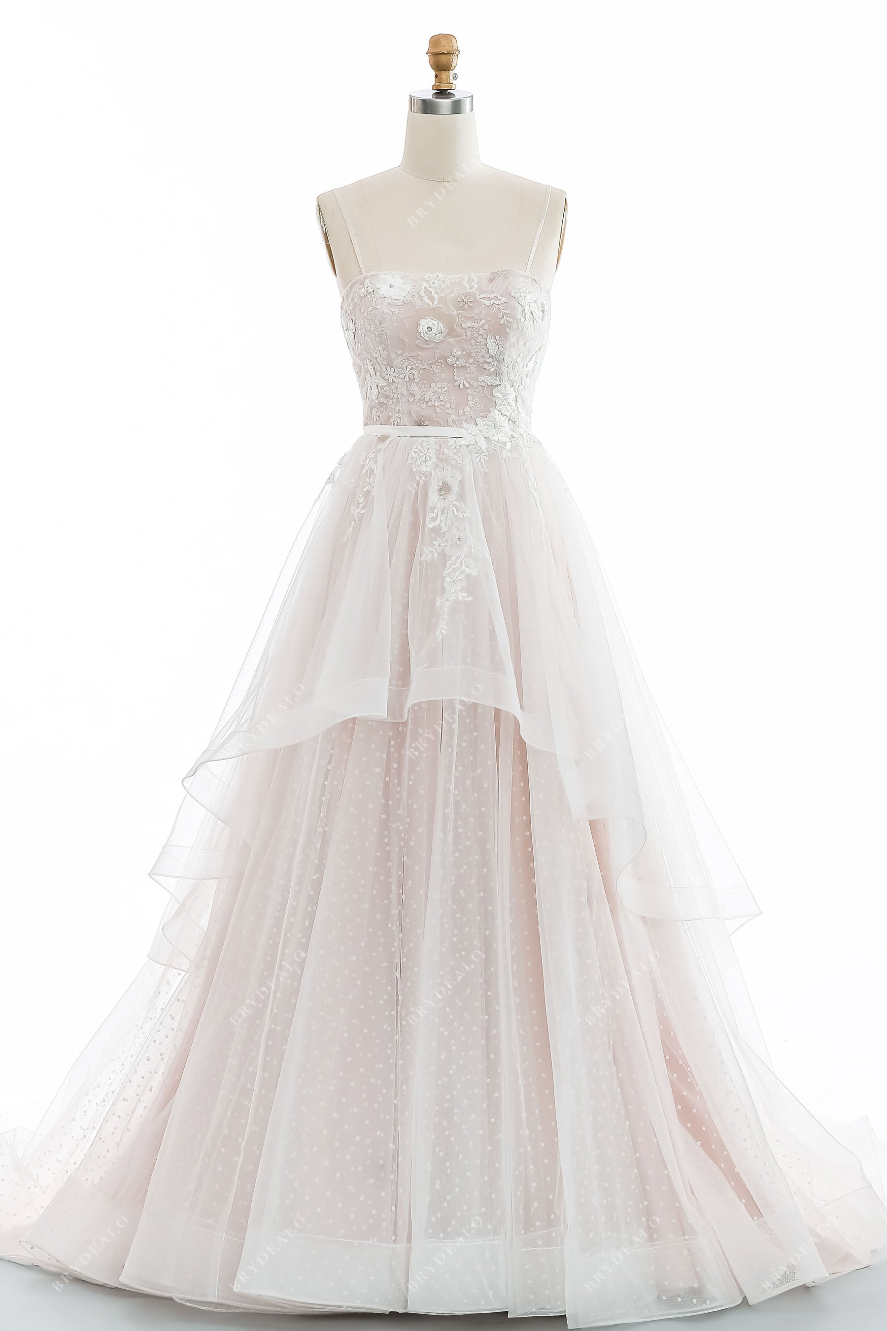 fairy dot lace spaghetti straps custom bridal ball gown