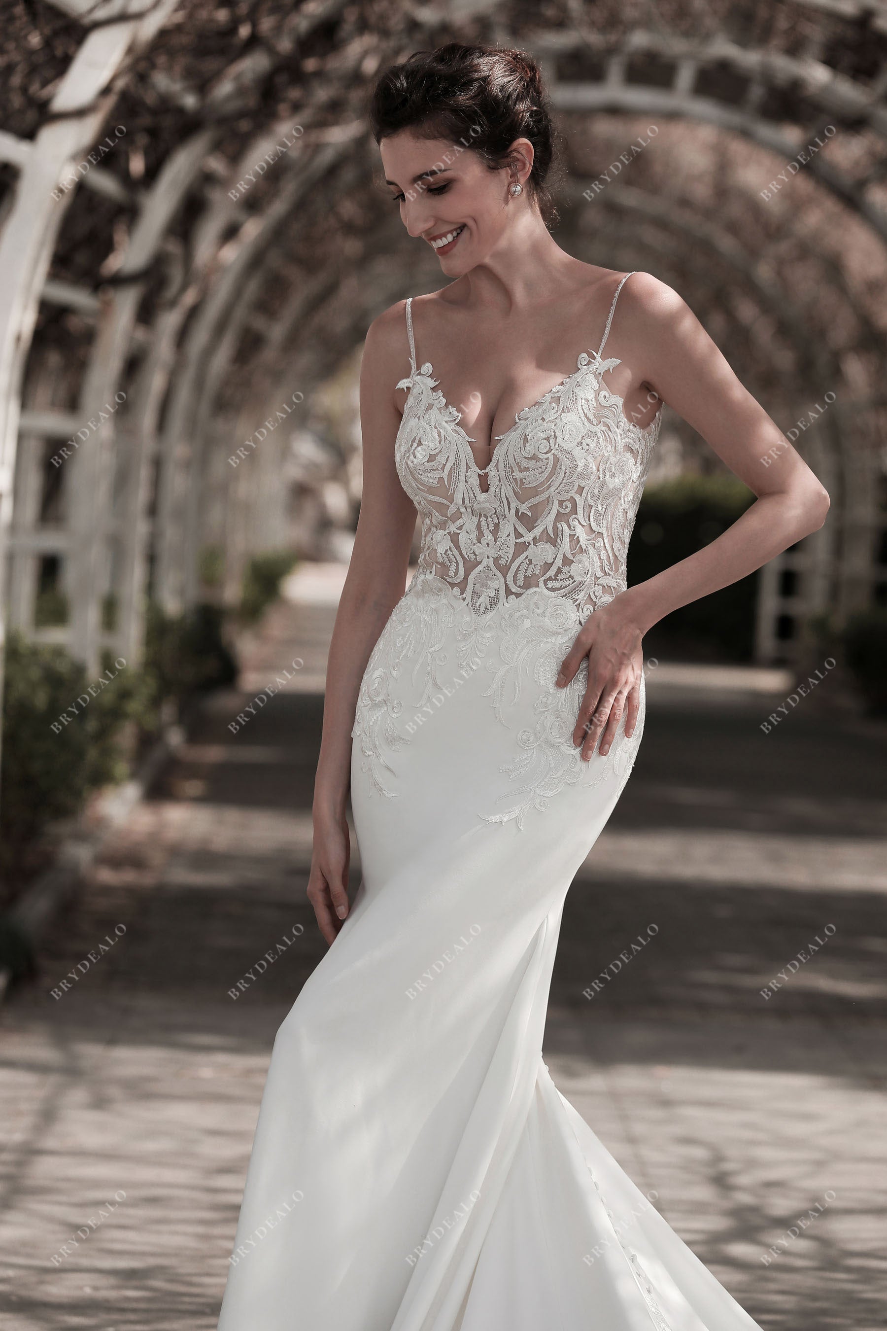 beaded spaghetti straps designer lace bridal dress