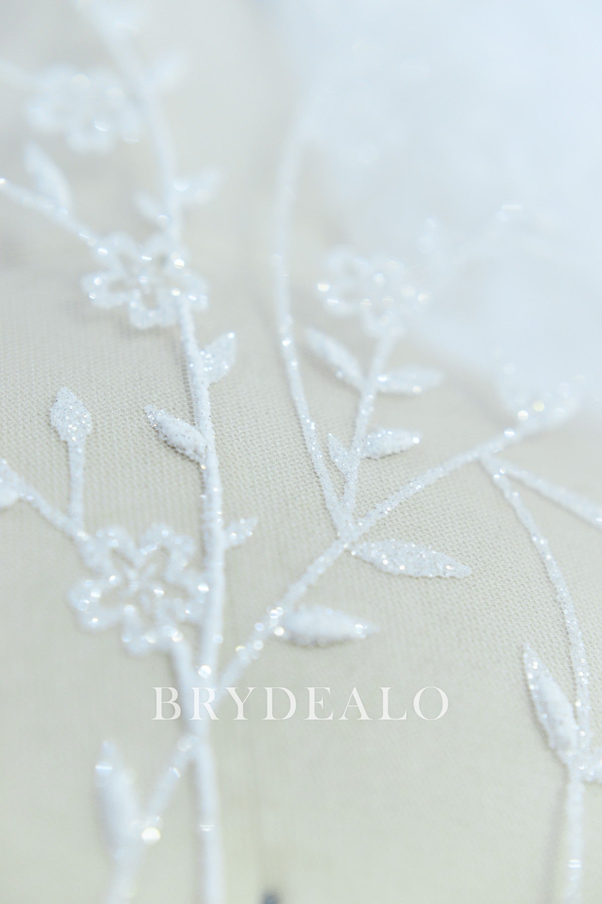 Glittery Leaf Motif Bridal Lace Fabric for Sale