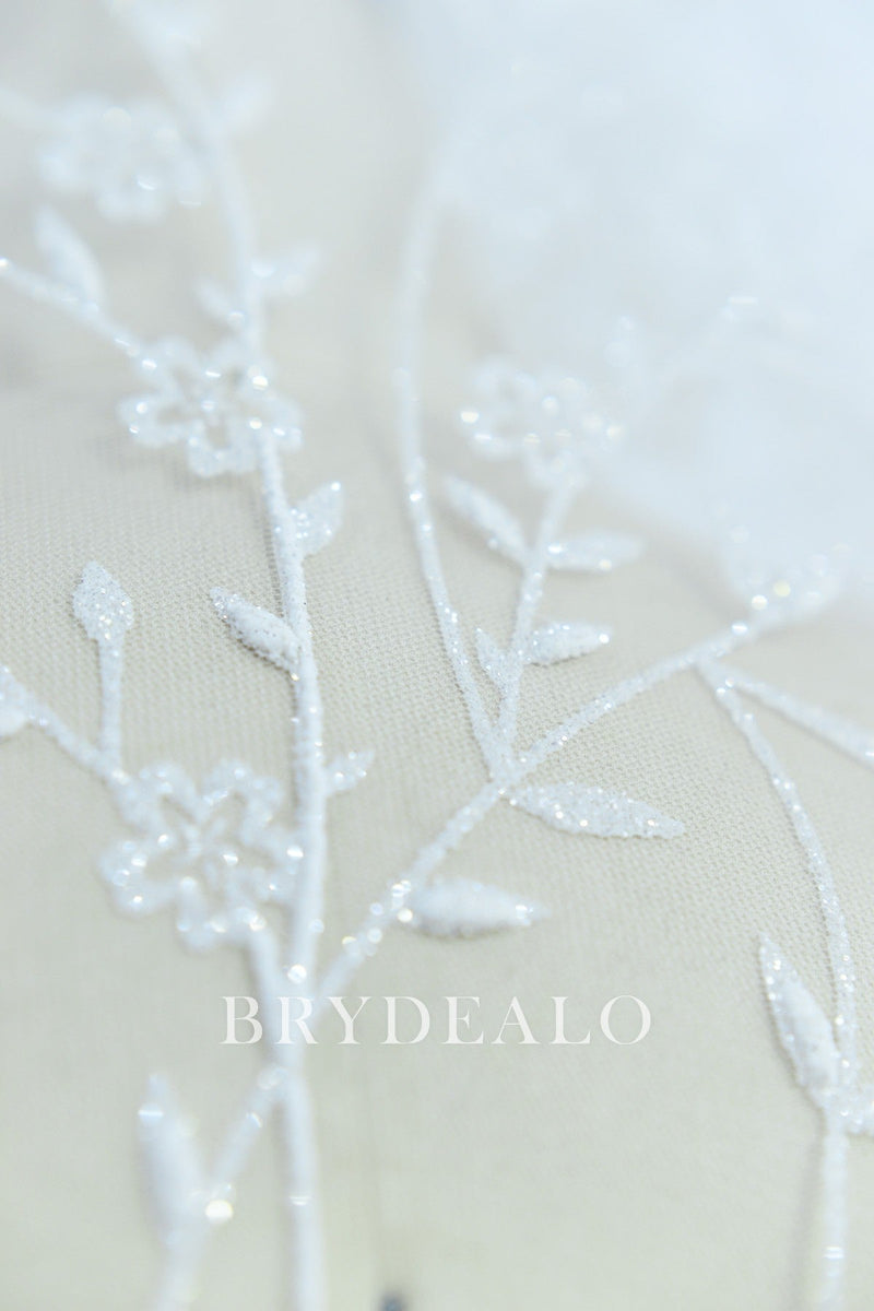 Designer Shimmery Large Leaf Glitter Bridal Lace Fabric