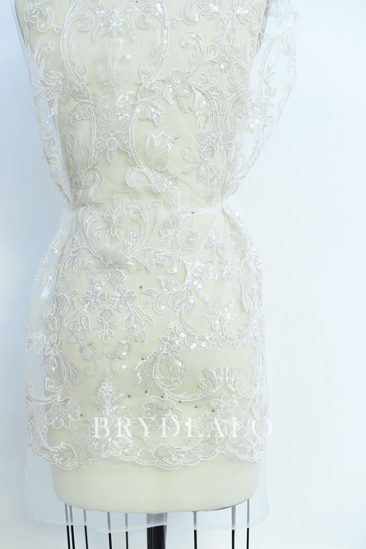 Glittery Sequined Embroidered Lace Fabric by the yard