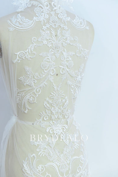 Nice Beaded Symmetrical Abstract Lace Fabric for Sparkly Dresses