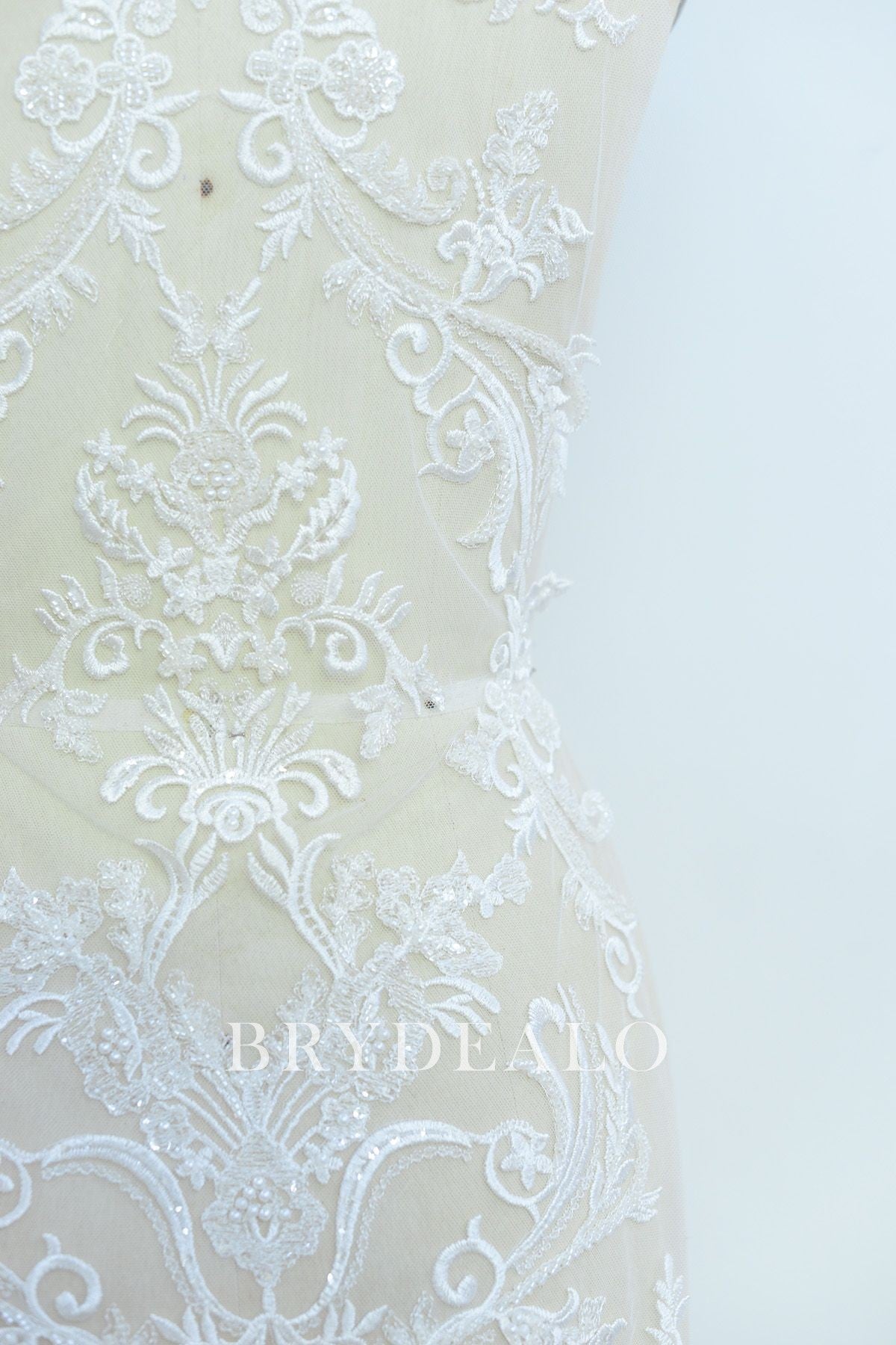 Shimmery Symmetrical Beaded Flower Lace Fabric Online