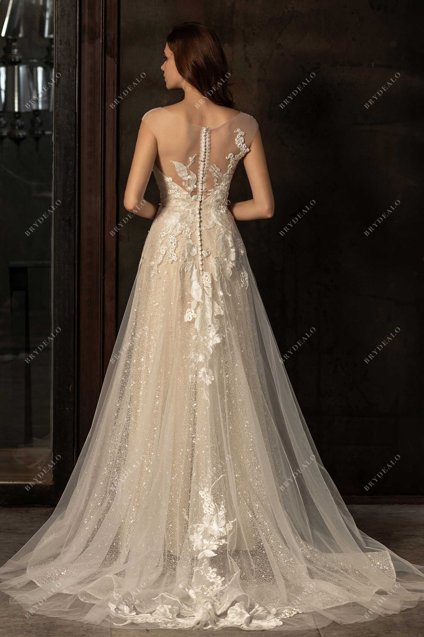illusion back designer lace A-line bridal gown