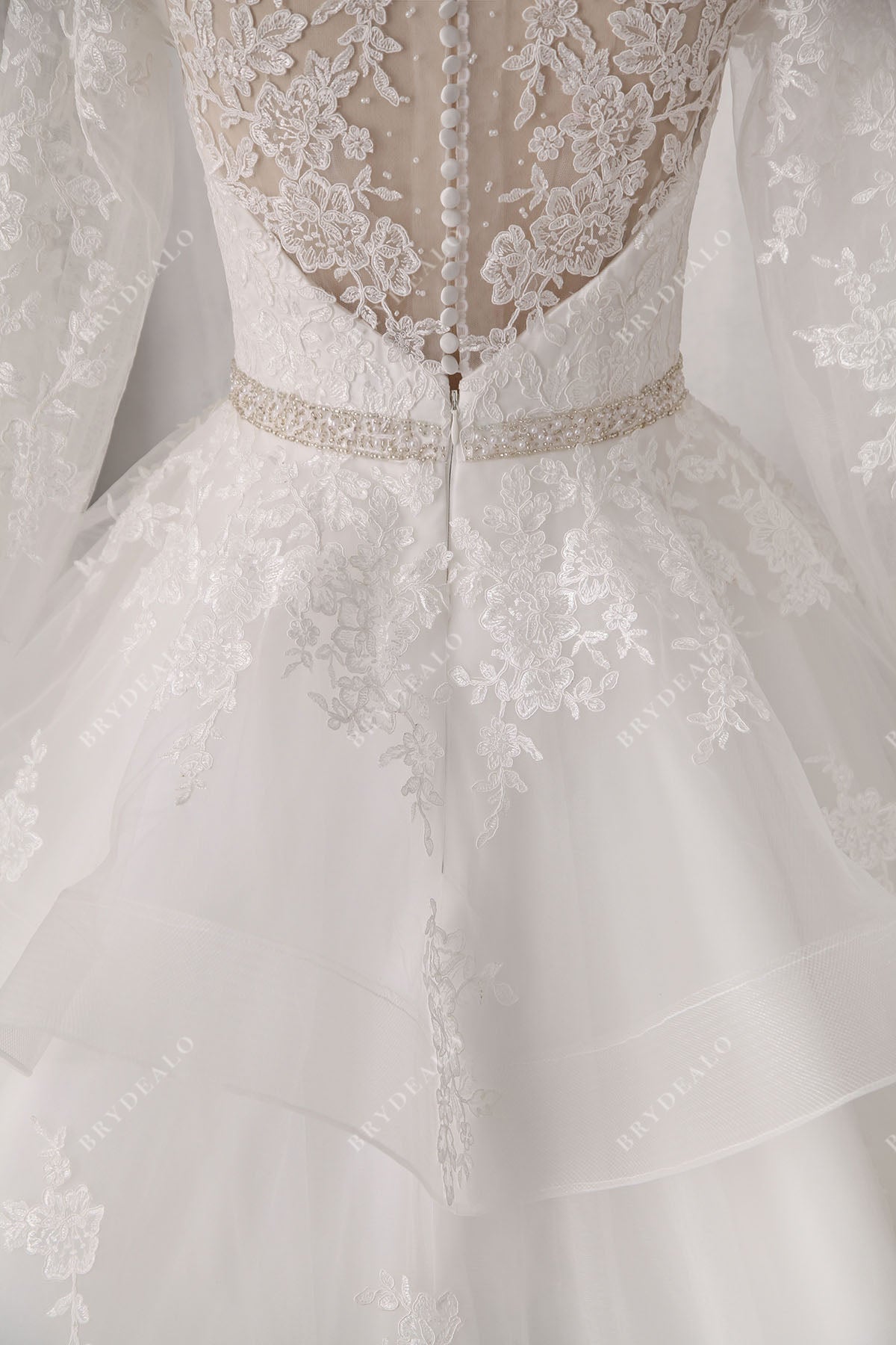 illusion beaded lace back wedding gown