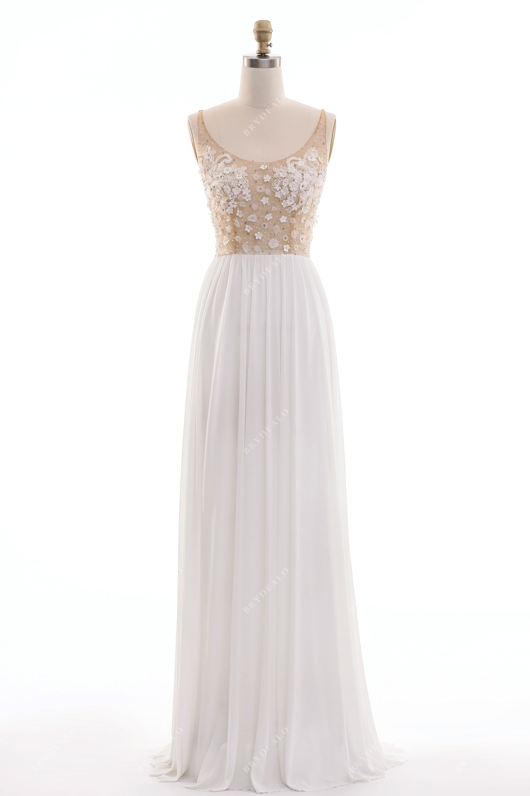 flowy chiffon summer scoop neck summer wedding dress