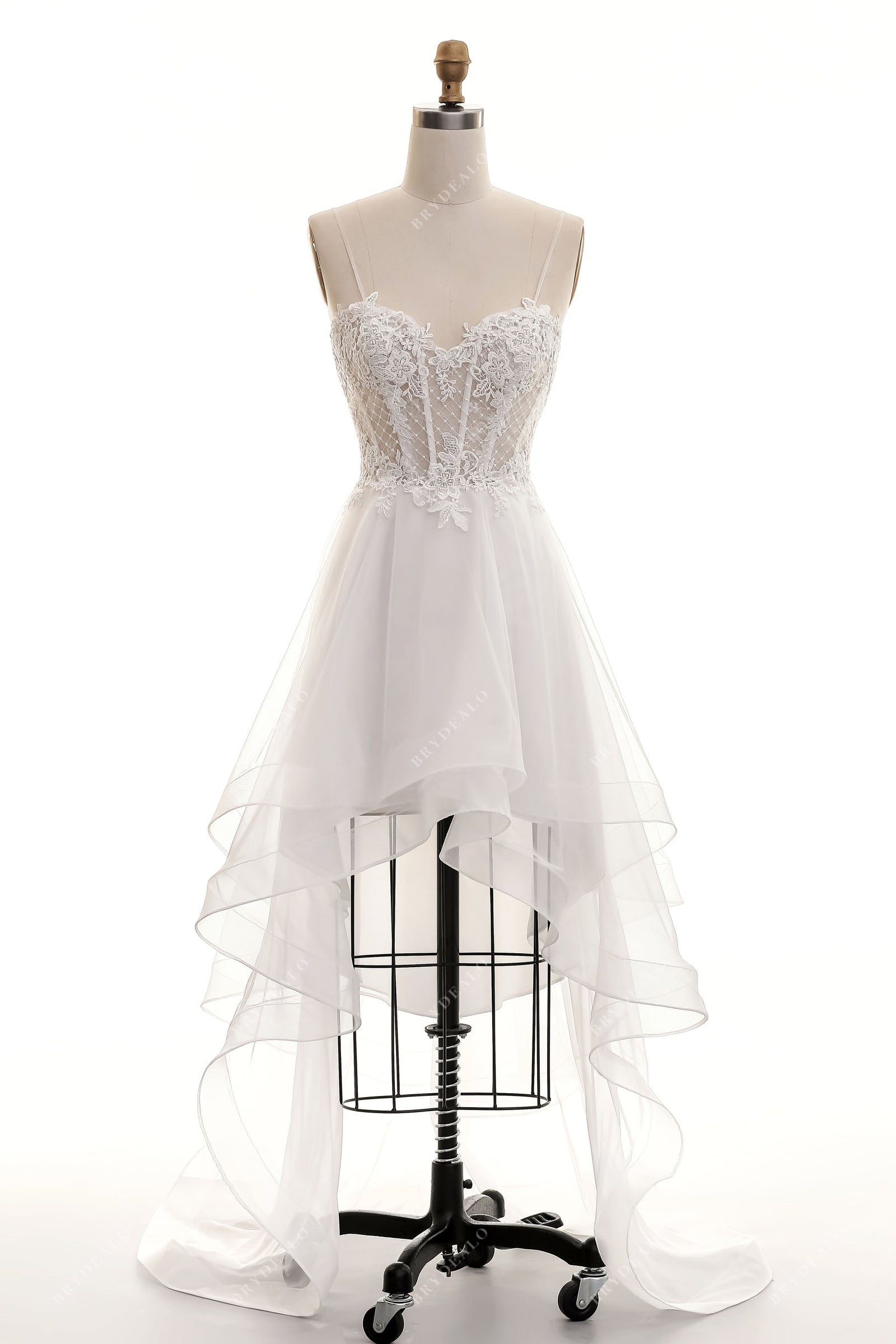 Casual High-Low Illusion Corset Lace Beach Wedding Dress
