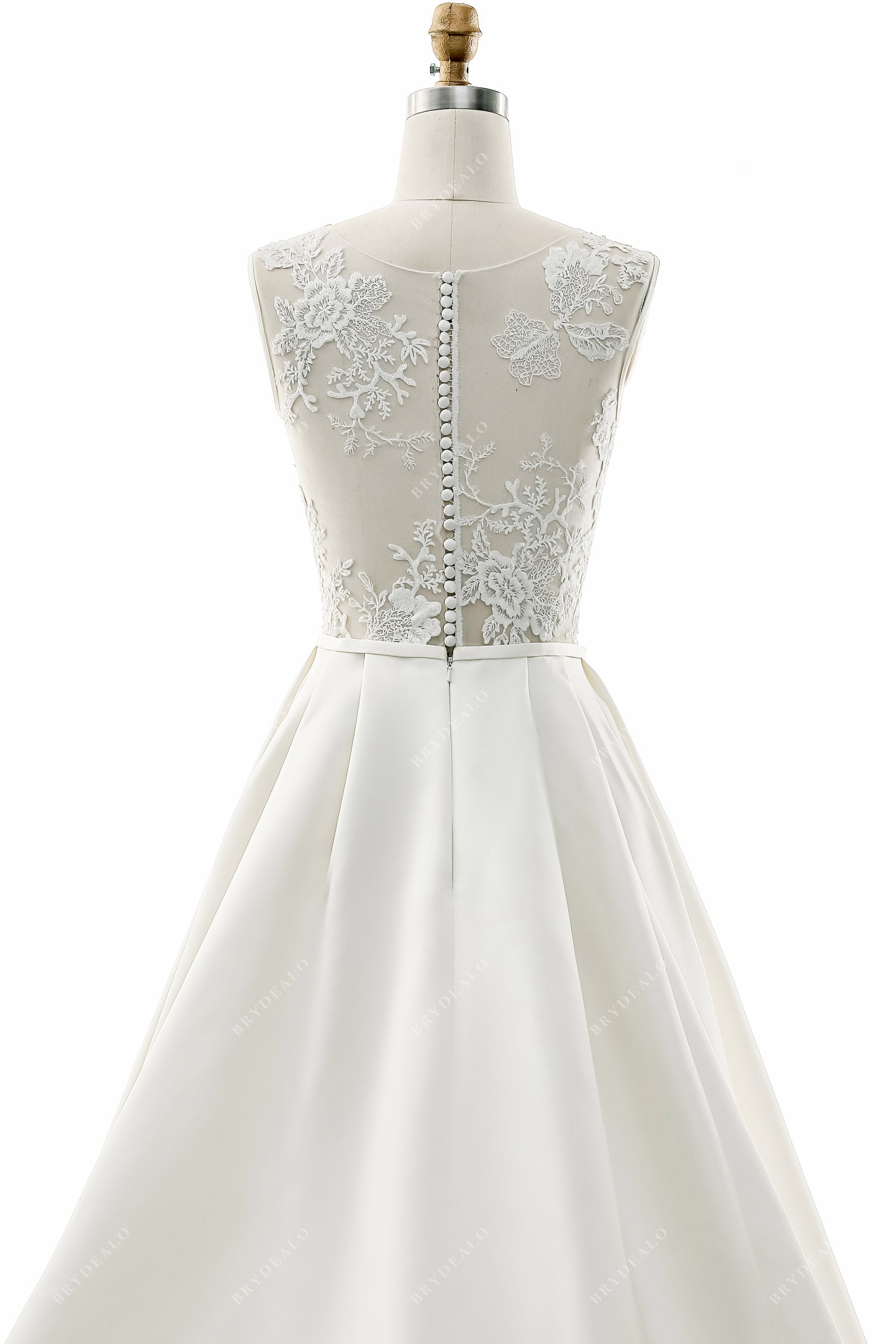 sleeveless gorgeous illusion lace back ivory wedding dress