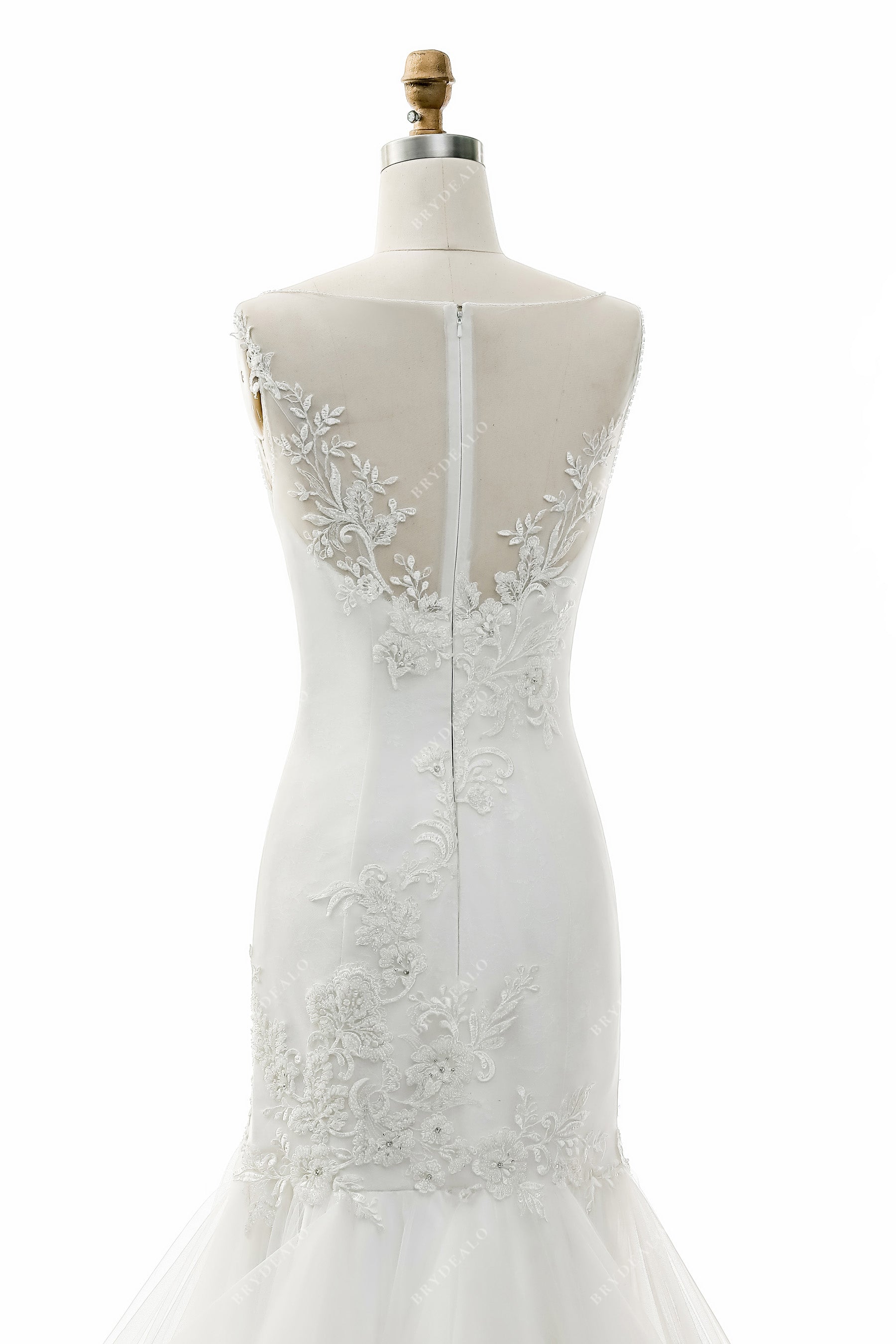 sleeveless illusion lace back wedding gown