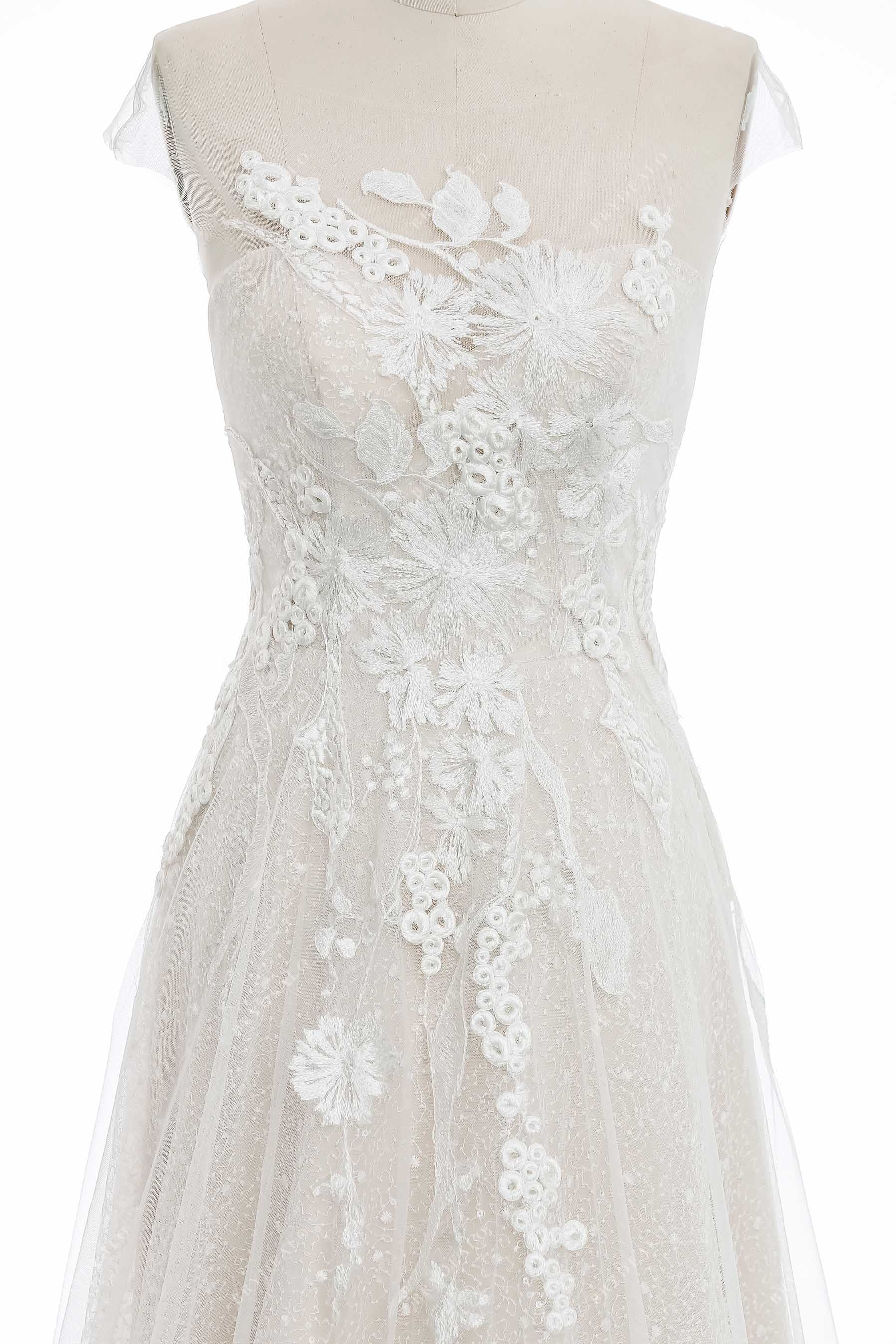designer lace illusion neck wedding gown