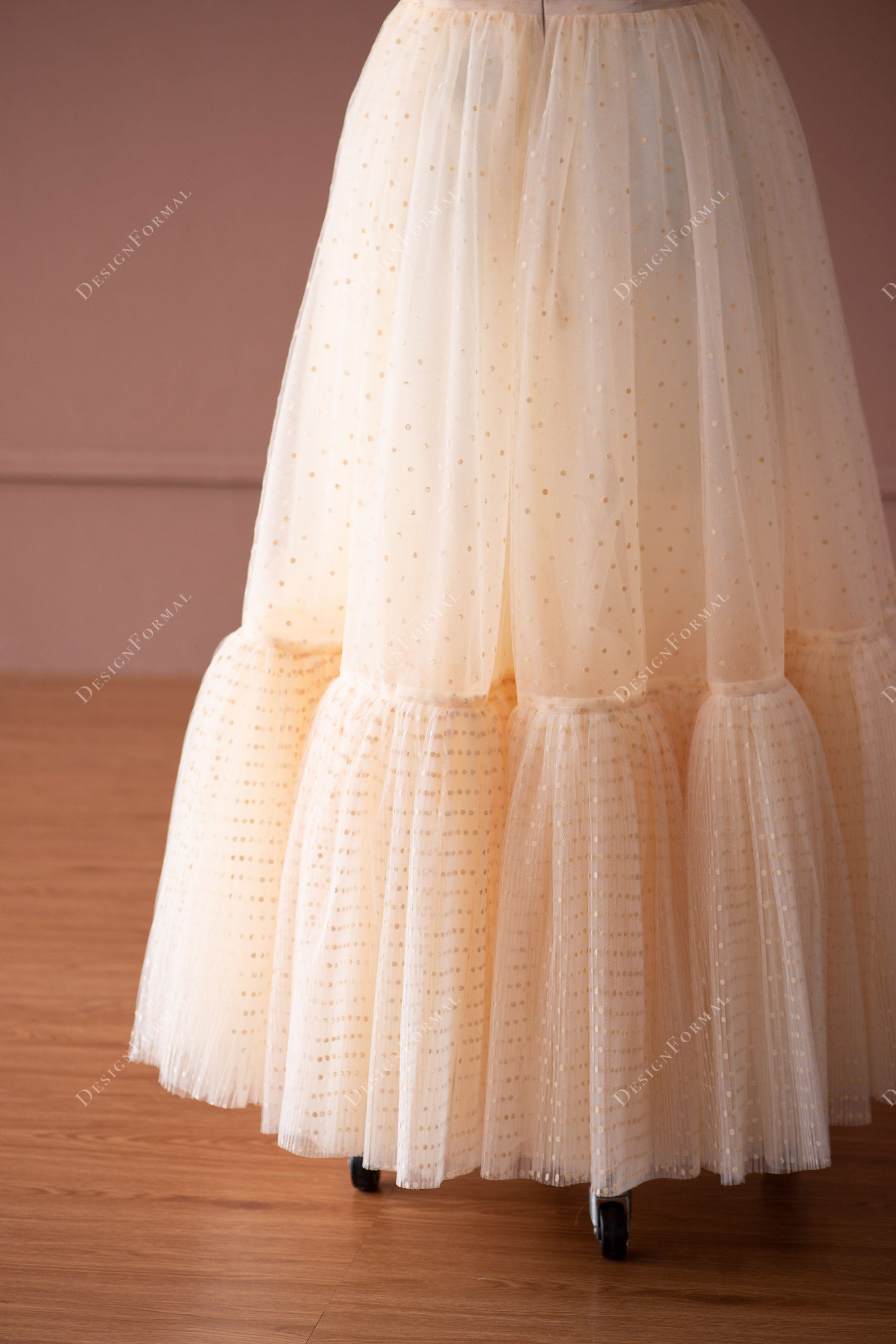 champagne dot lace formal dress