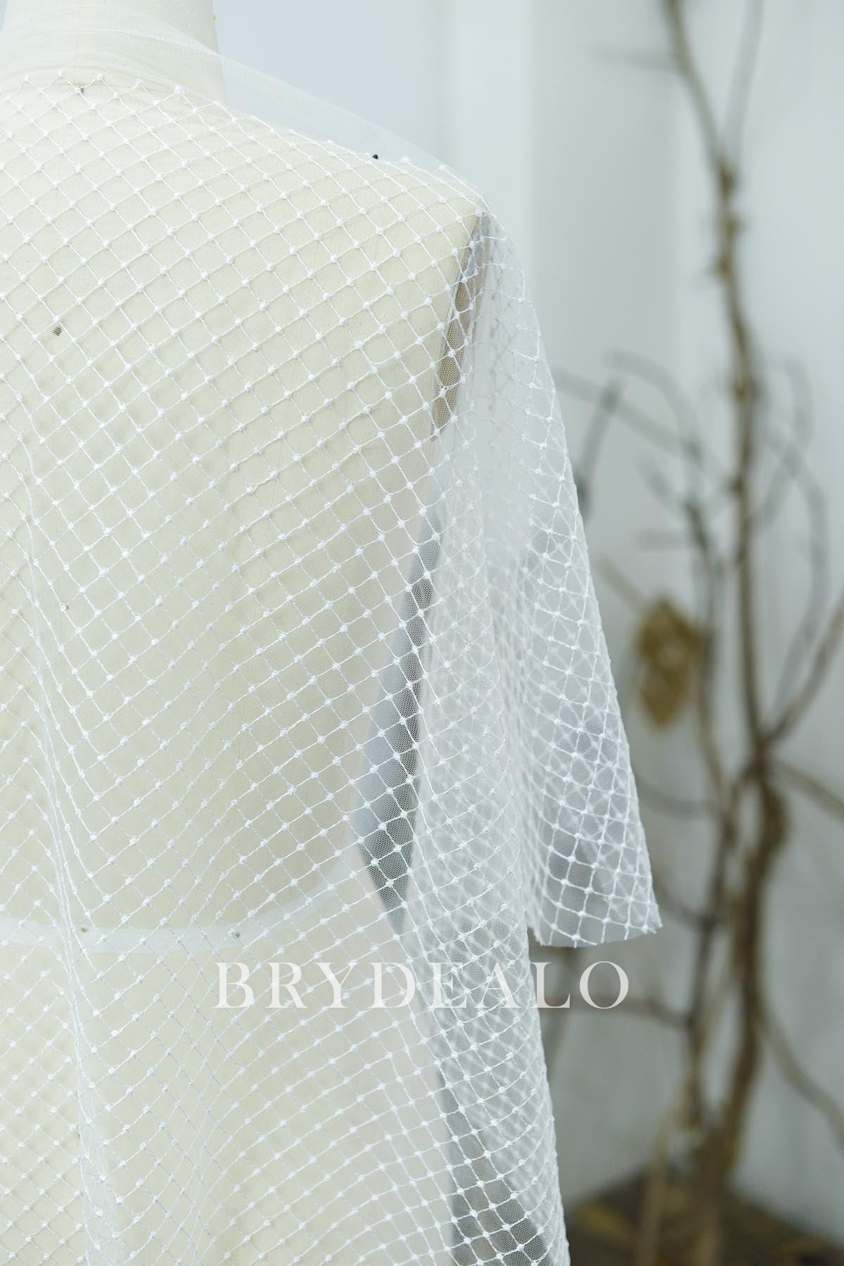 Elegant Light Ivory Rhombus Bridal Lace Tulle Fabric