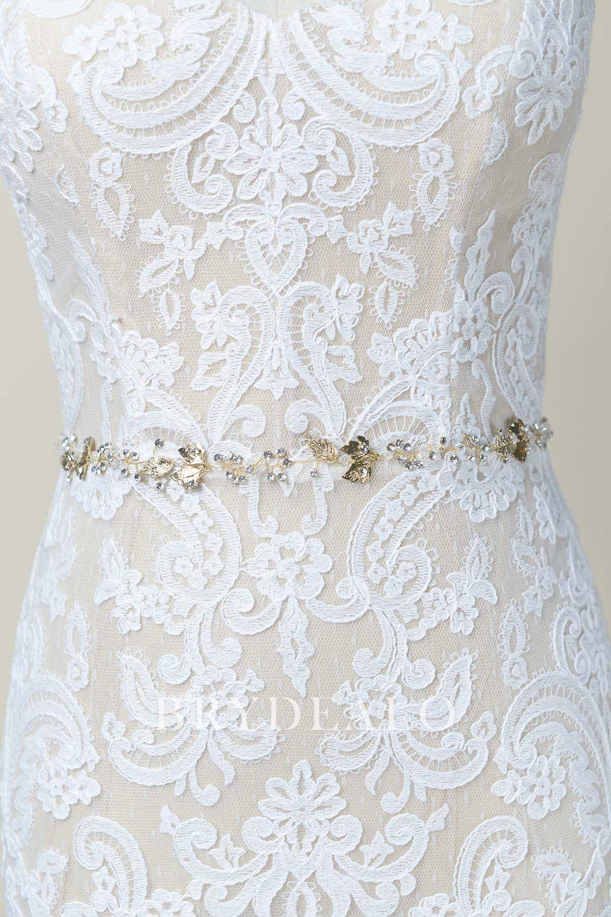 Exquisite Gold Silver Crystal Bridal Sash Ivory Satin Online