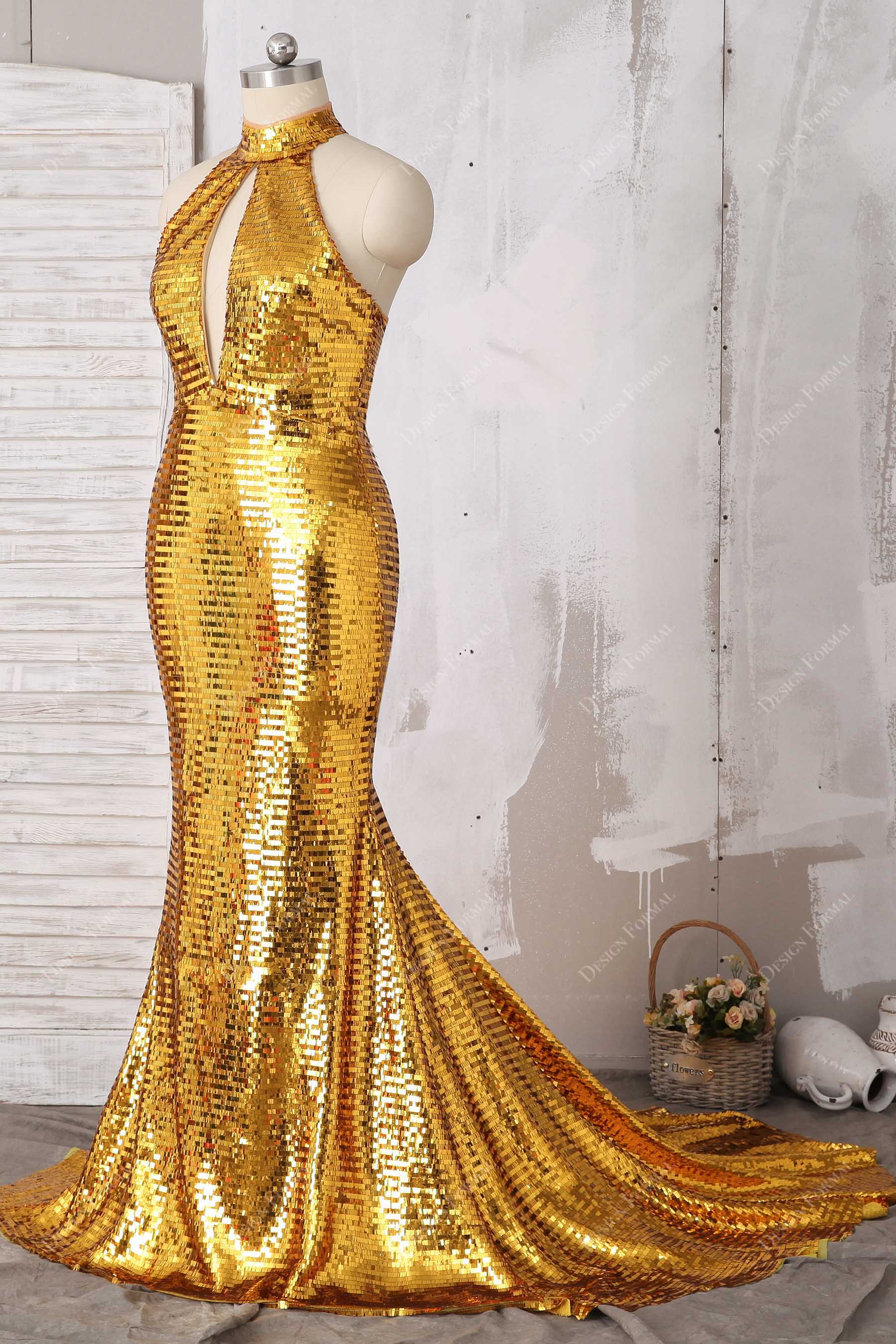 Keyhole Halter Sequin Mermaid Prom Dress