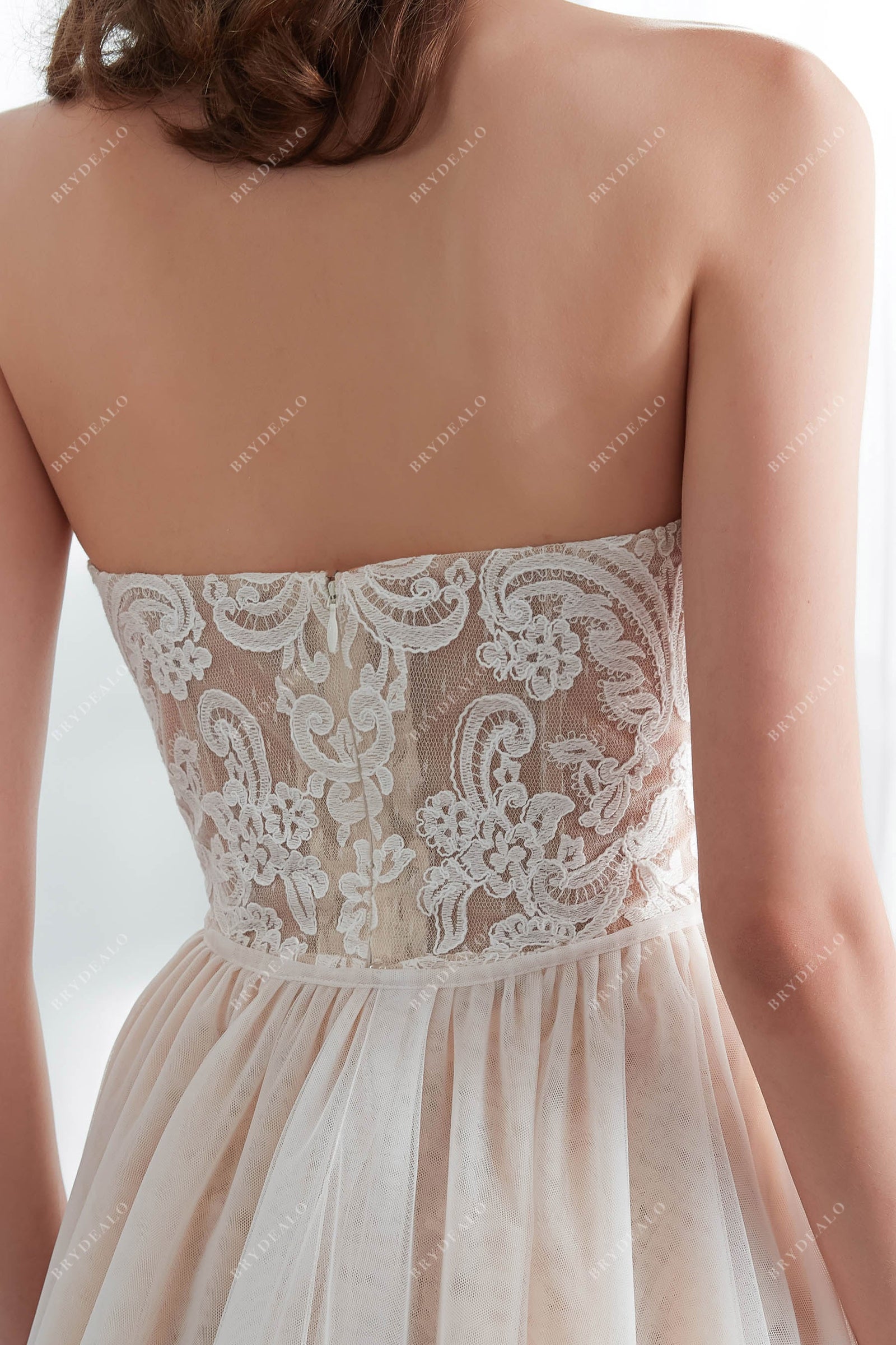 Plunging Neck Lace Satin Mermaid Modern Overskirt Wedding Dress