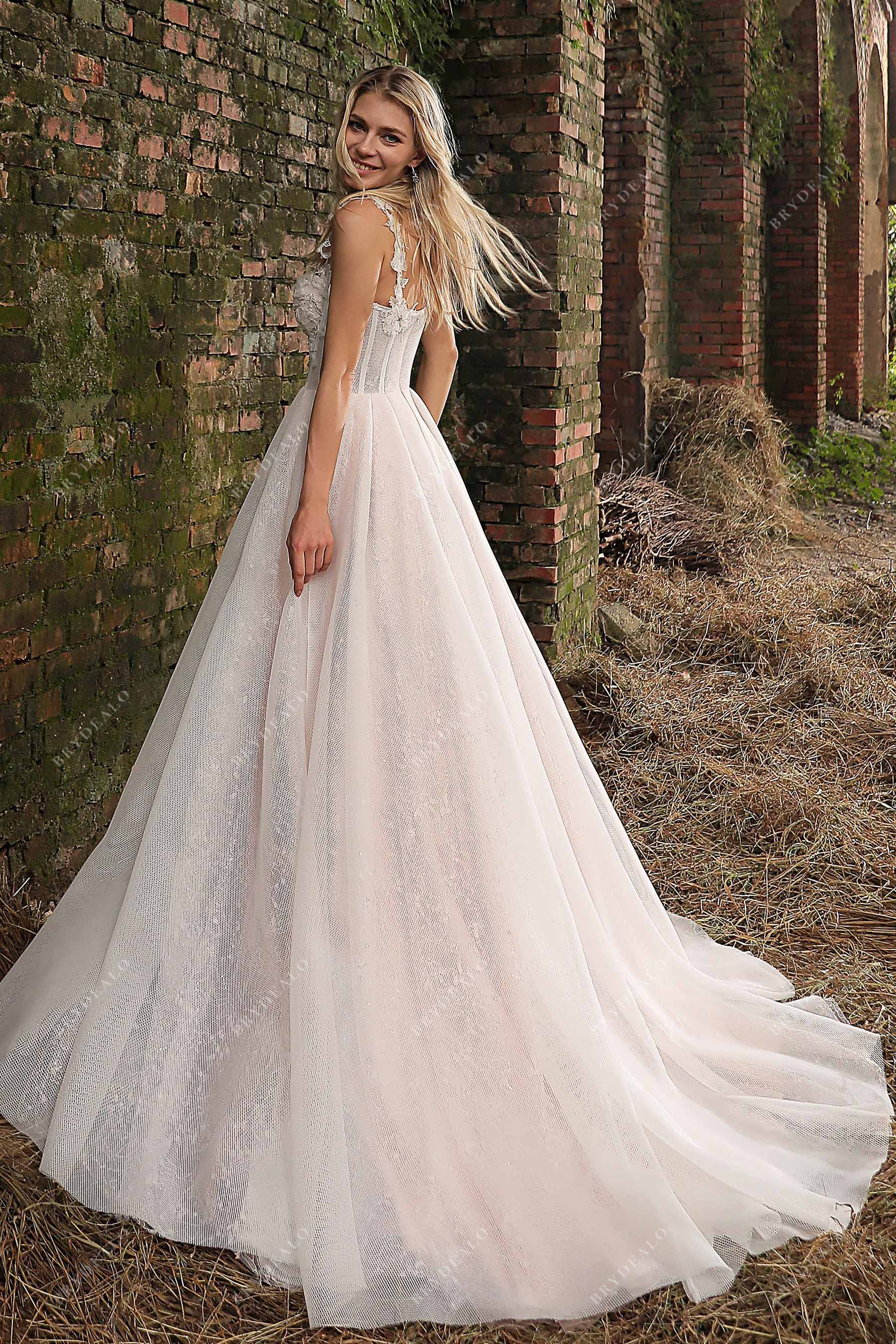 Best Lace Shoulder Straps Sheer Corset Bridal Gown
