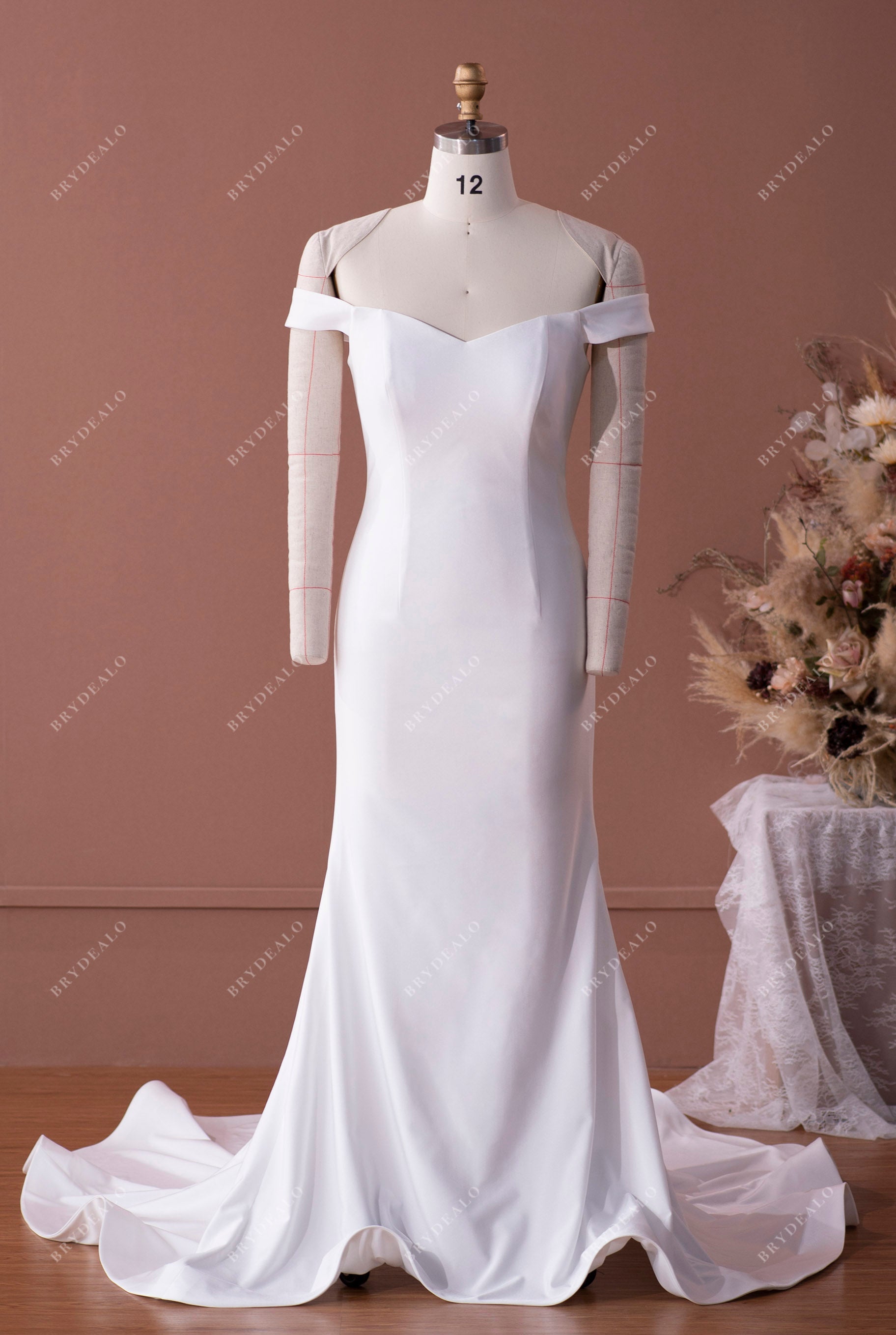 Light Ivory Off-the-Shoulder Jersey Mermaid Wedding Dress