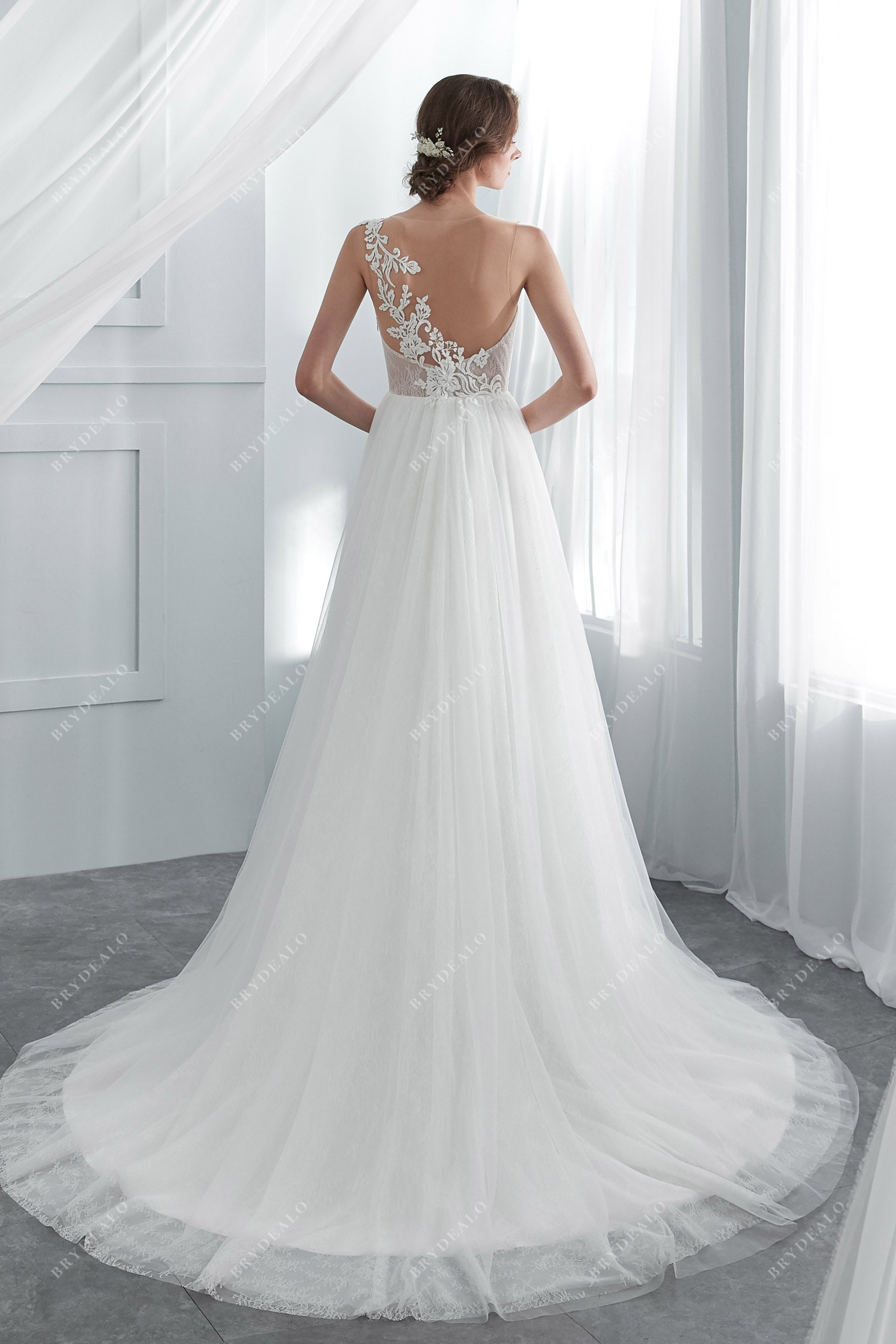Asymmetrical Lace Strap Summer A-line Bridal Gown