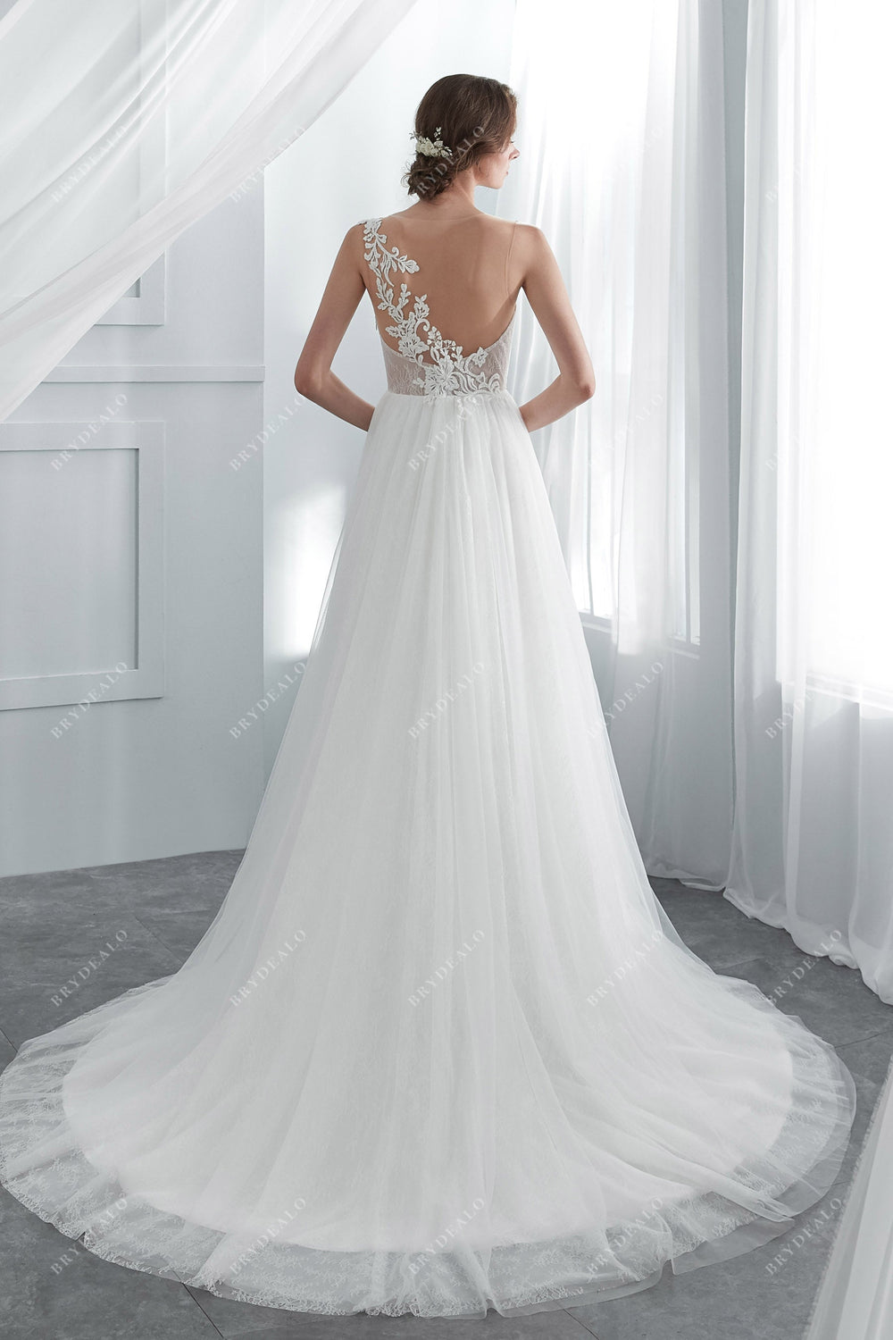 Bead Embellished Illusion Neckline Gown with Sleeves