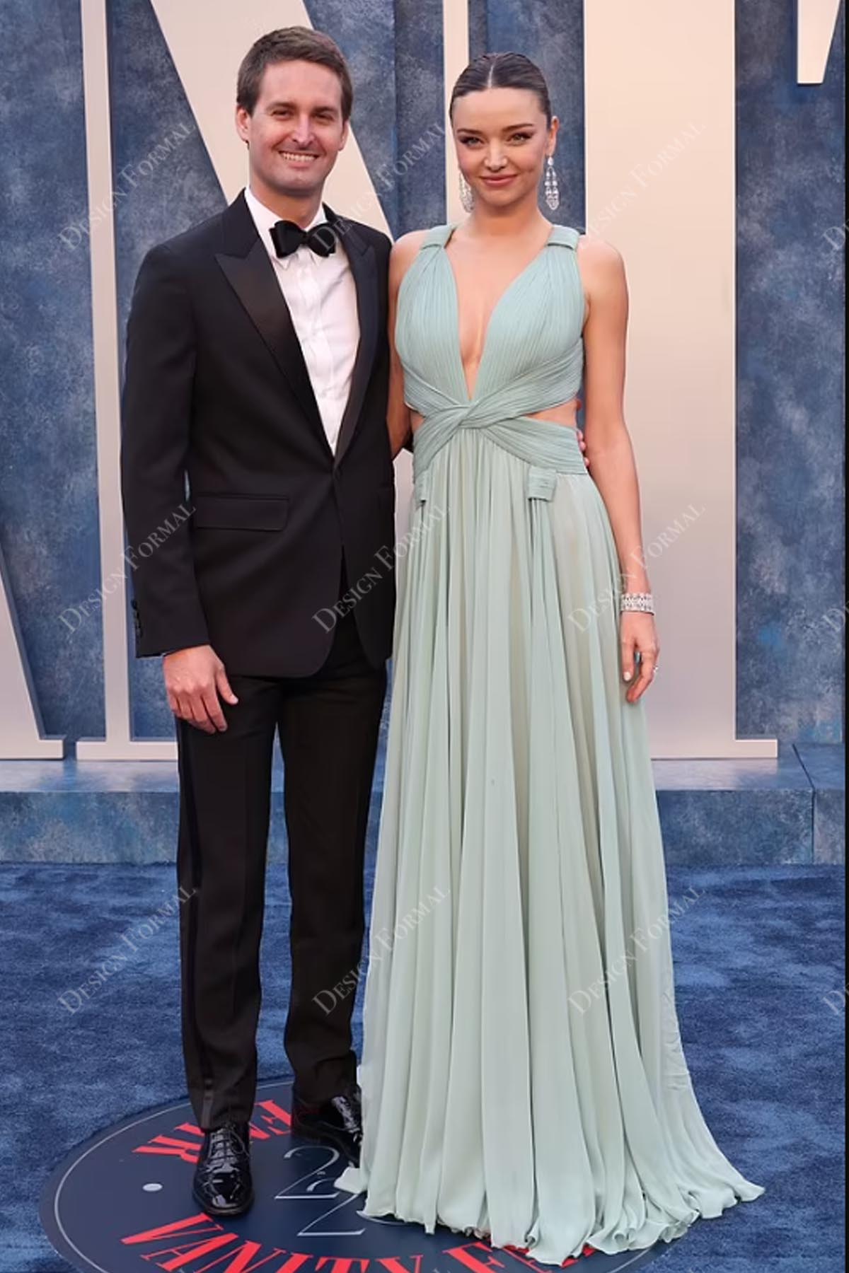 Miranda Kerr Vanity Fair Oscar Party Sexy Plunging Sage Chiffon Dress