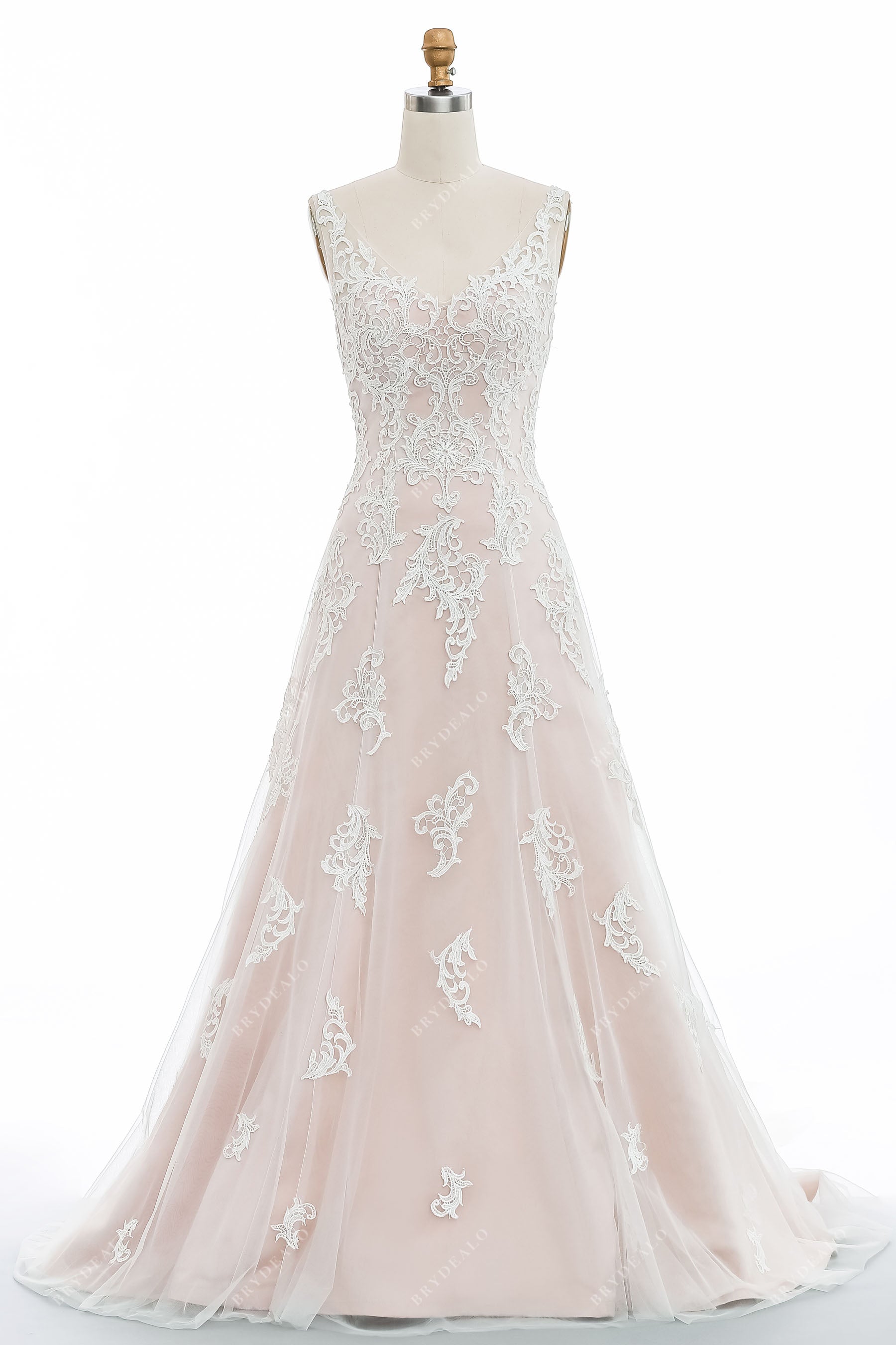 A-line Designer Nude Pink Colored Wedding Dress