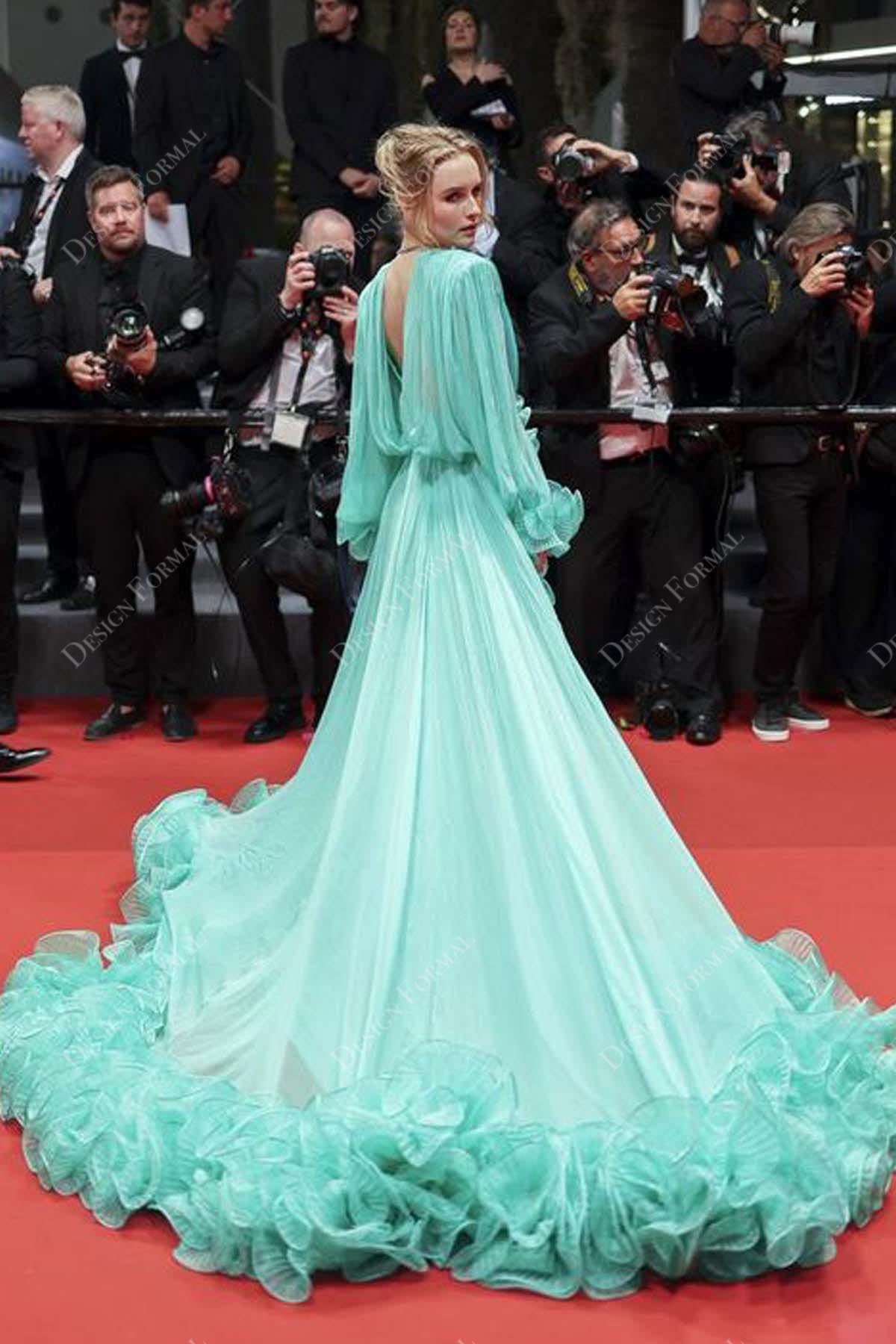 Olivia DeJonge 2022 amfAR Gala Cannes Red Carpet Green Long Train Dress