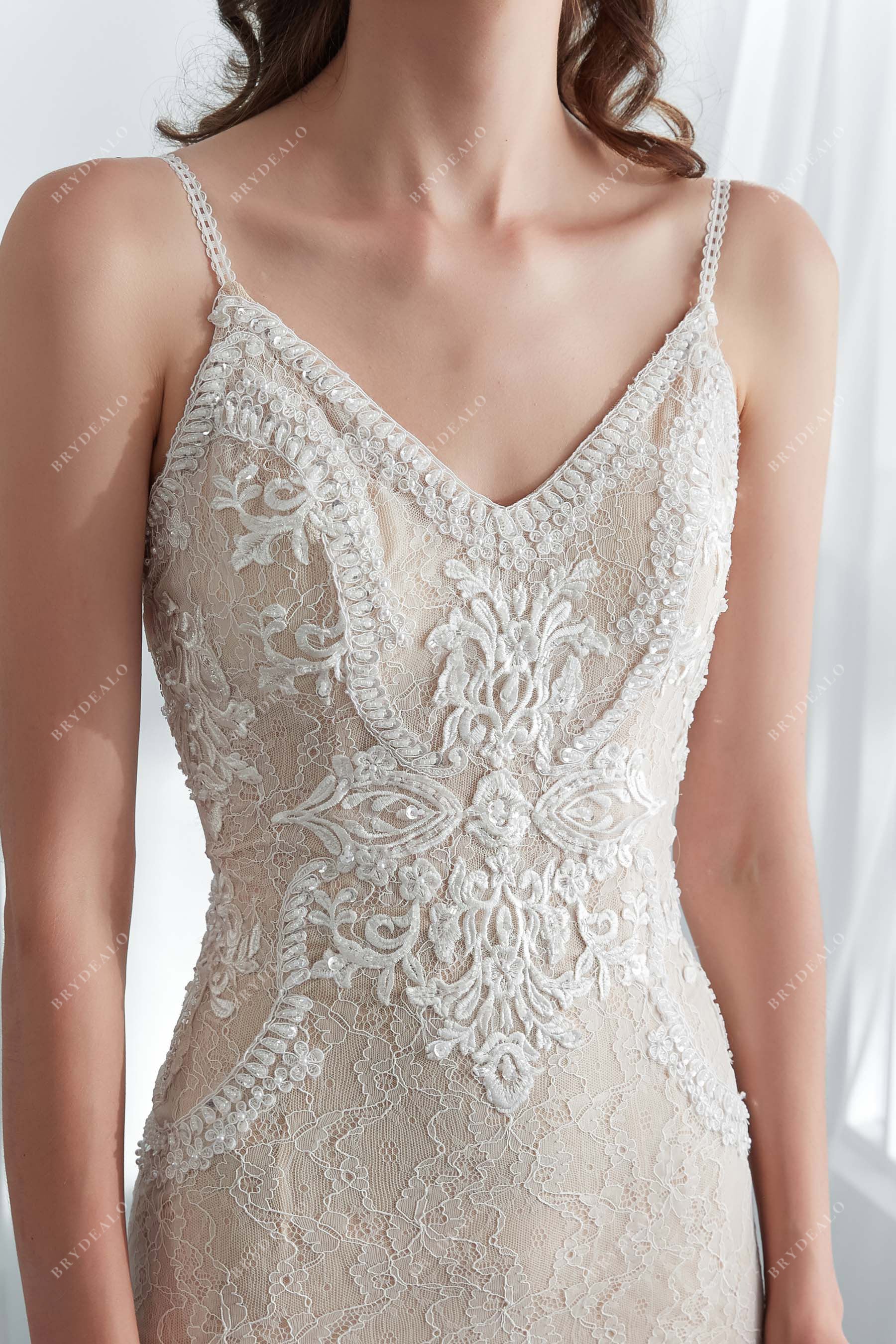 Designer Lace Thin Straps Sleeveless Bridal Gown