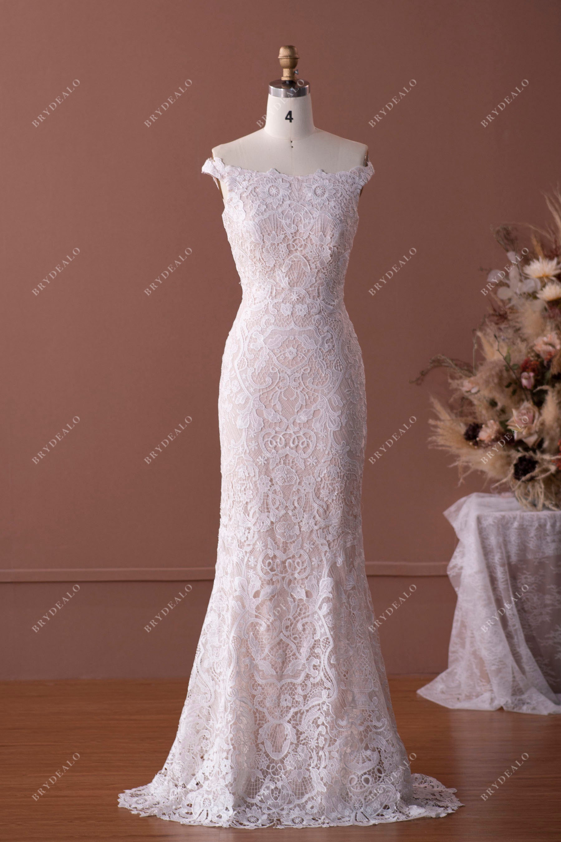 Designer Off Shoulder Lace Mermaid Wedding Dress