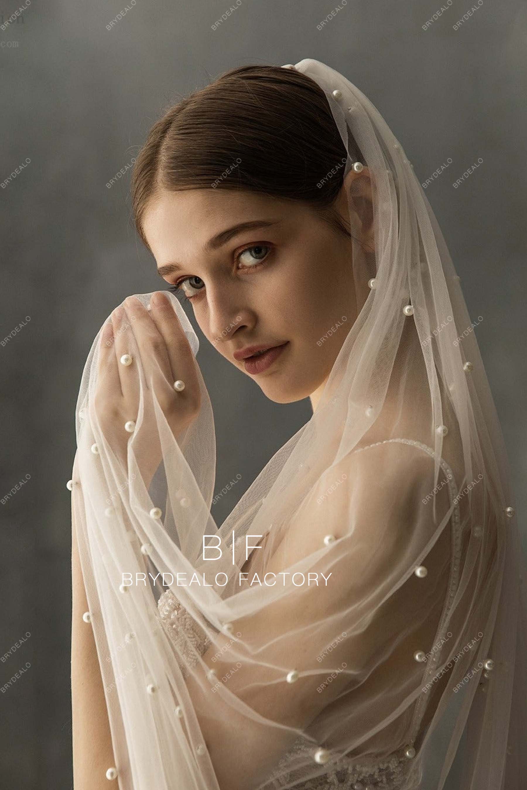 allover pearls scattered wedding veil