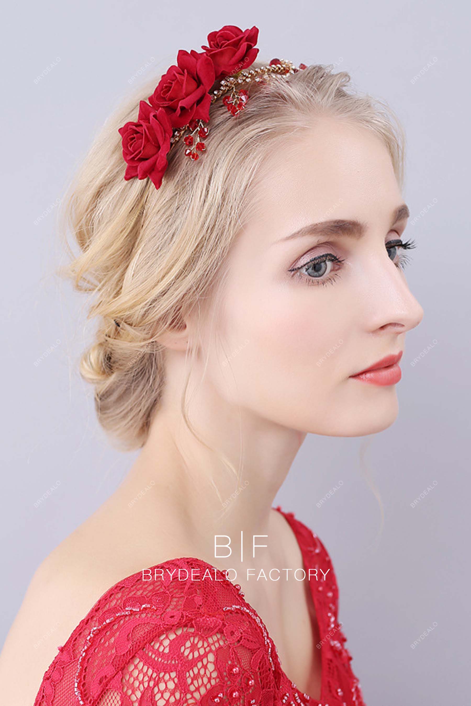 Popular Red Velvet Roses Bridal Headband