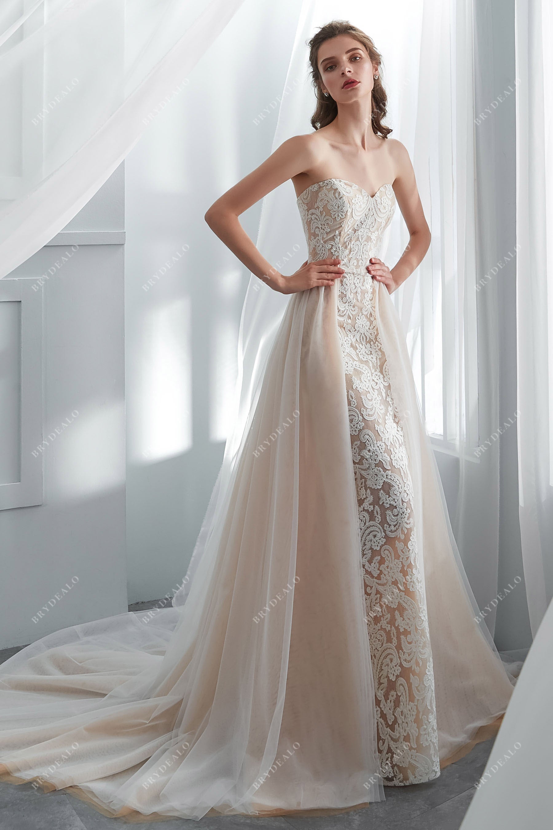 Chapel Train Detachable Overskirt Wedding Gown Online