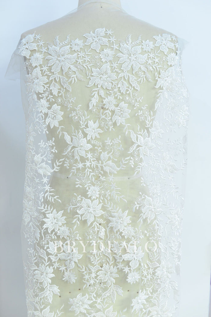 Beautiful Flower Embroidered Lace Fabric By the Yard