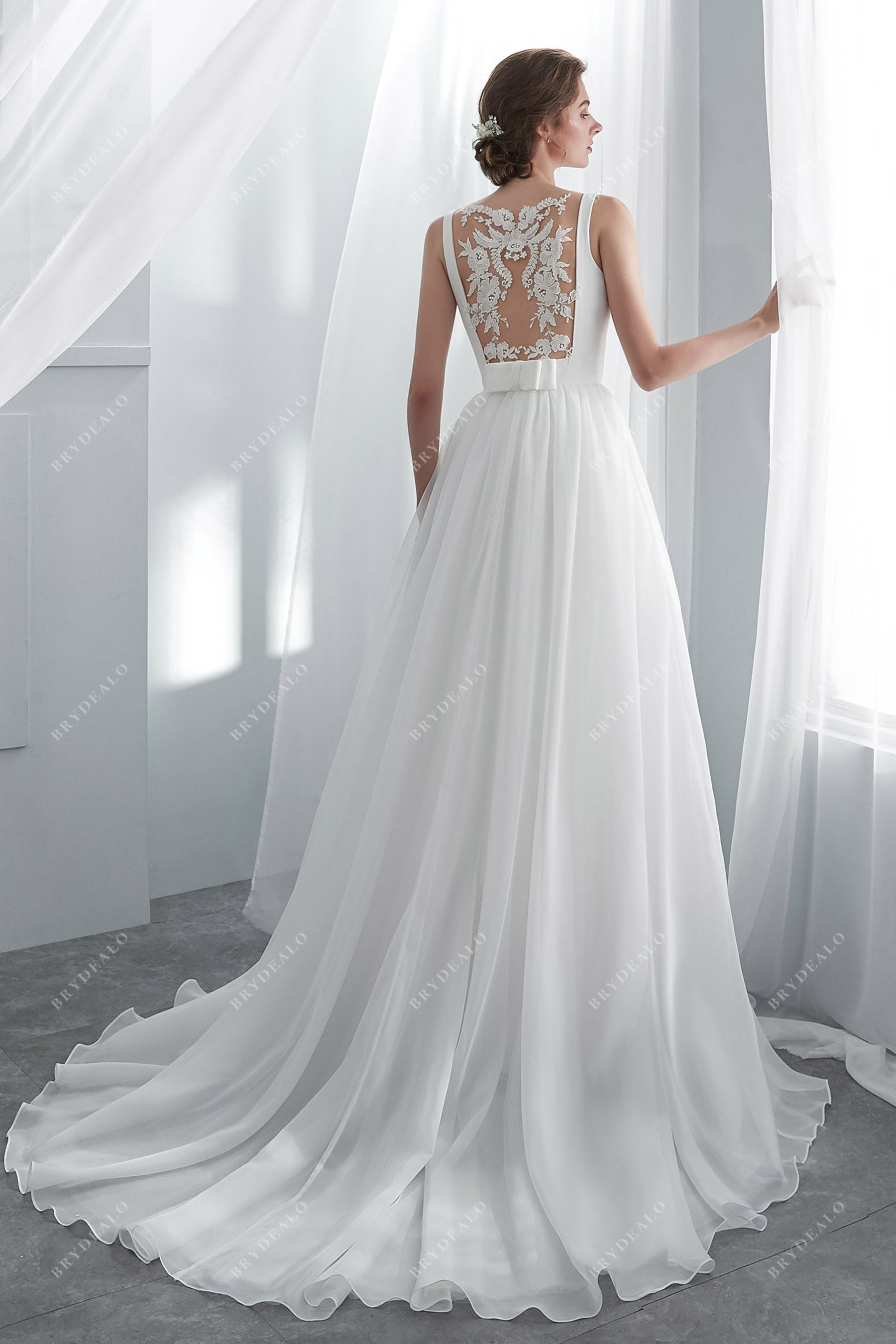 Illusion Back Designer Organza A-line Wedding Gown